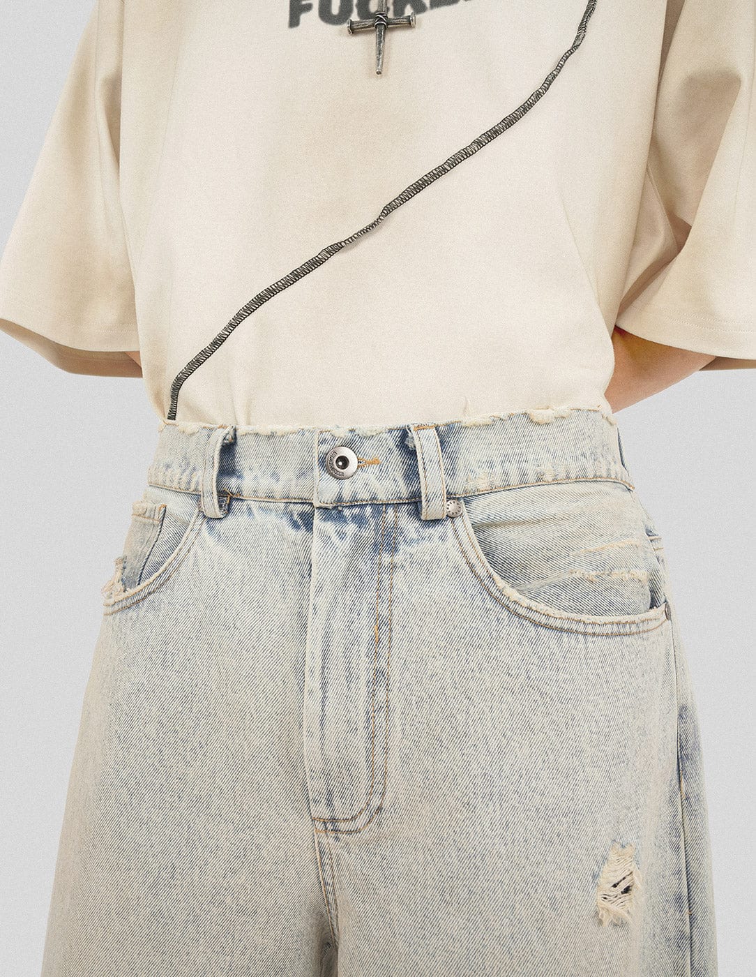 UNDERWATER Raw Edge Washed Denim Shorts