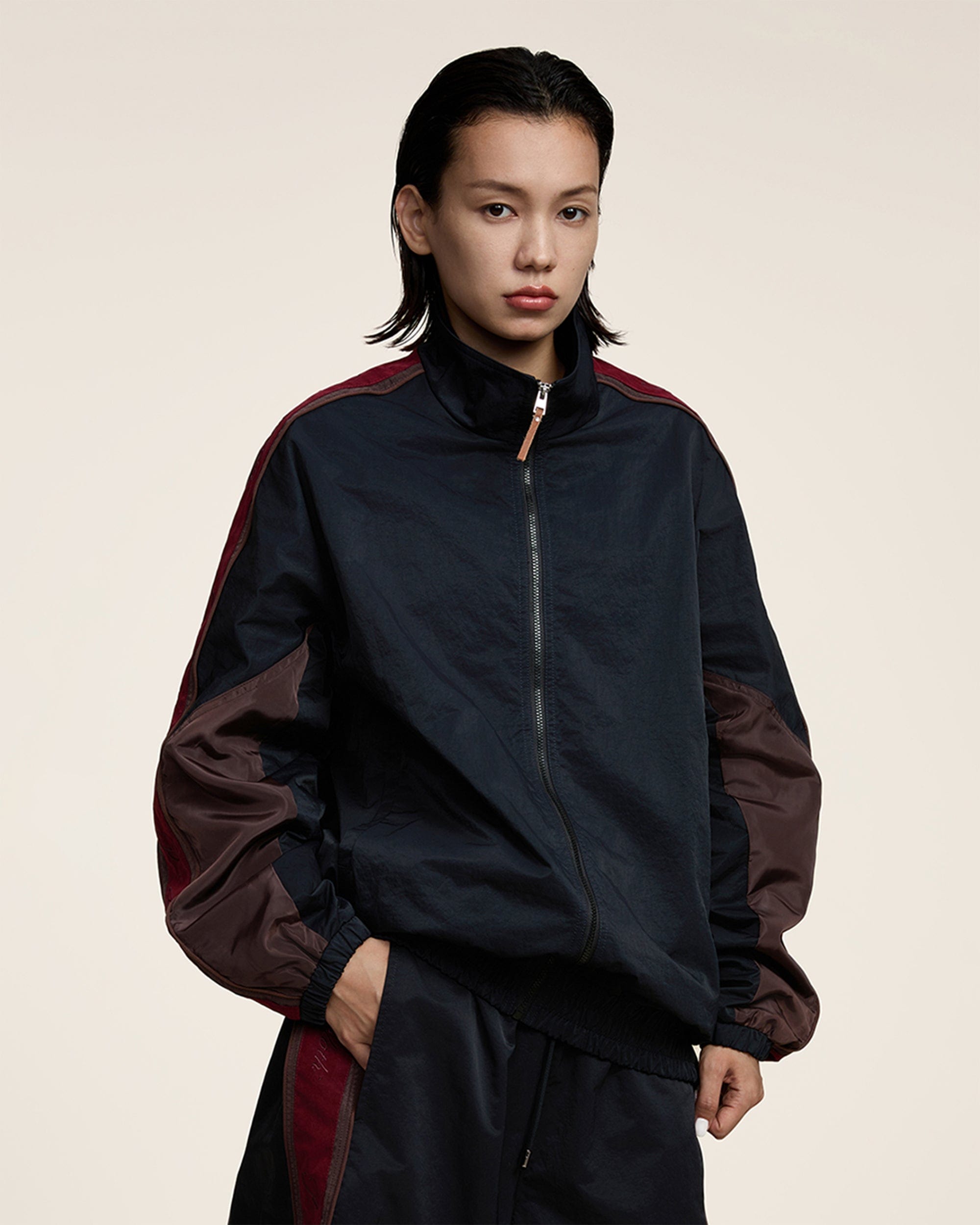 OPICLOTH Classic Color Block Stand Collar Jacket