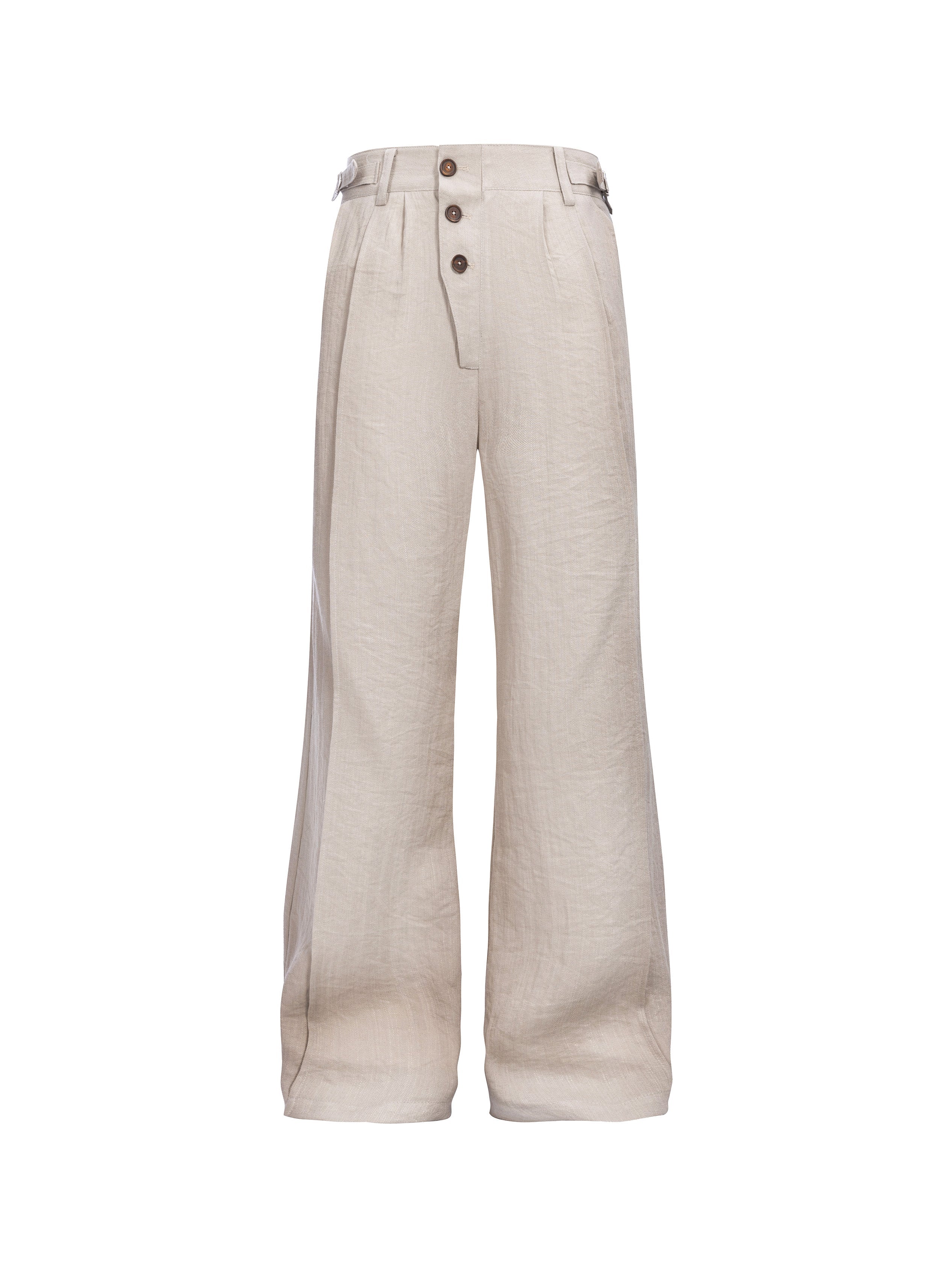 CATSSTAC Linen-Tencel Pleated Straight-Leg Trousers