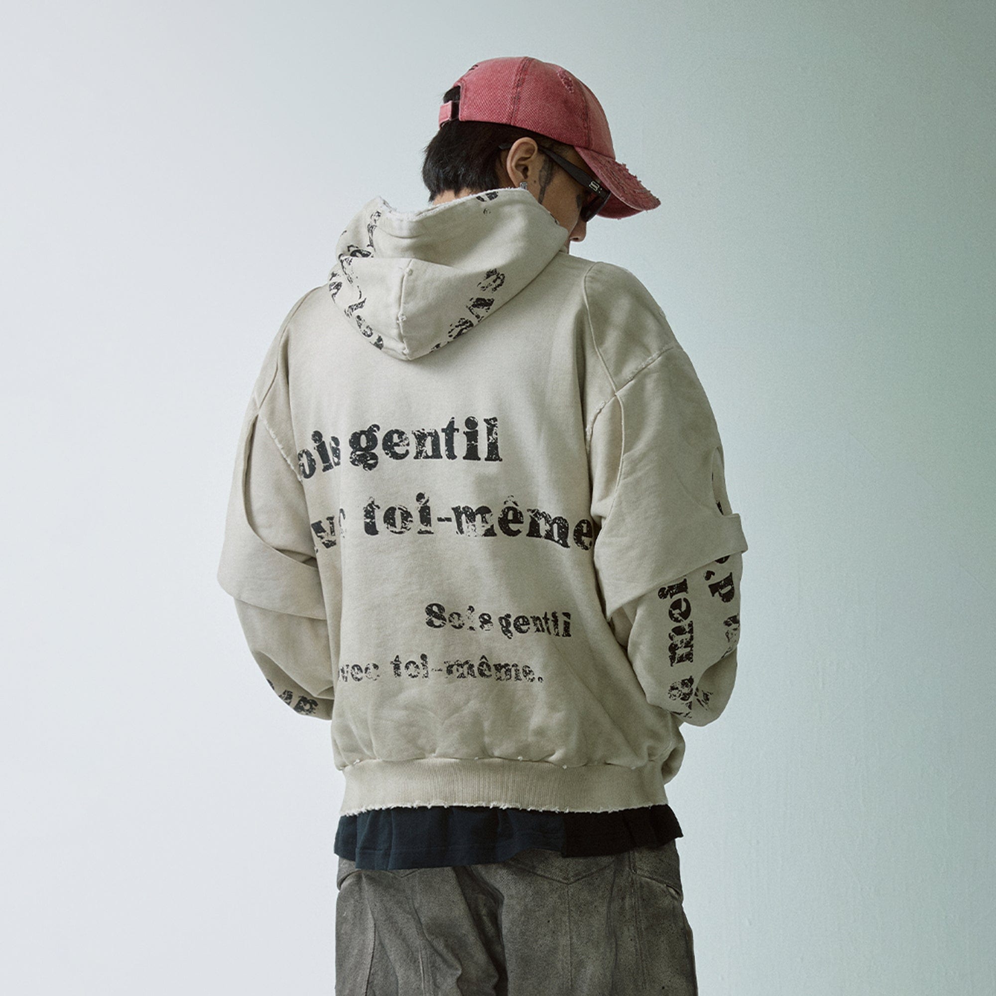F2CE Distressed Layered Slogan Hoodie