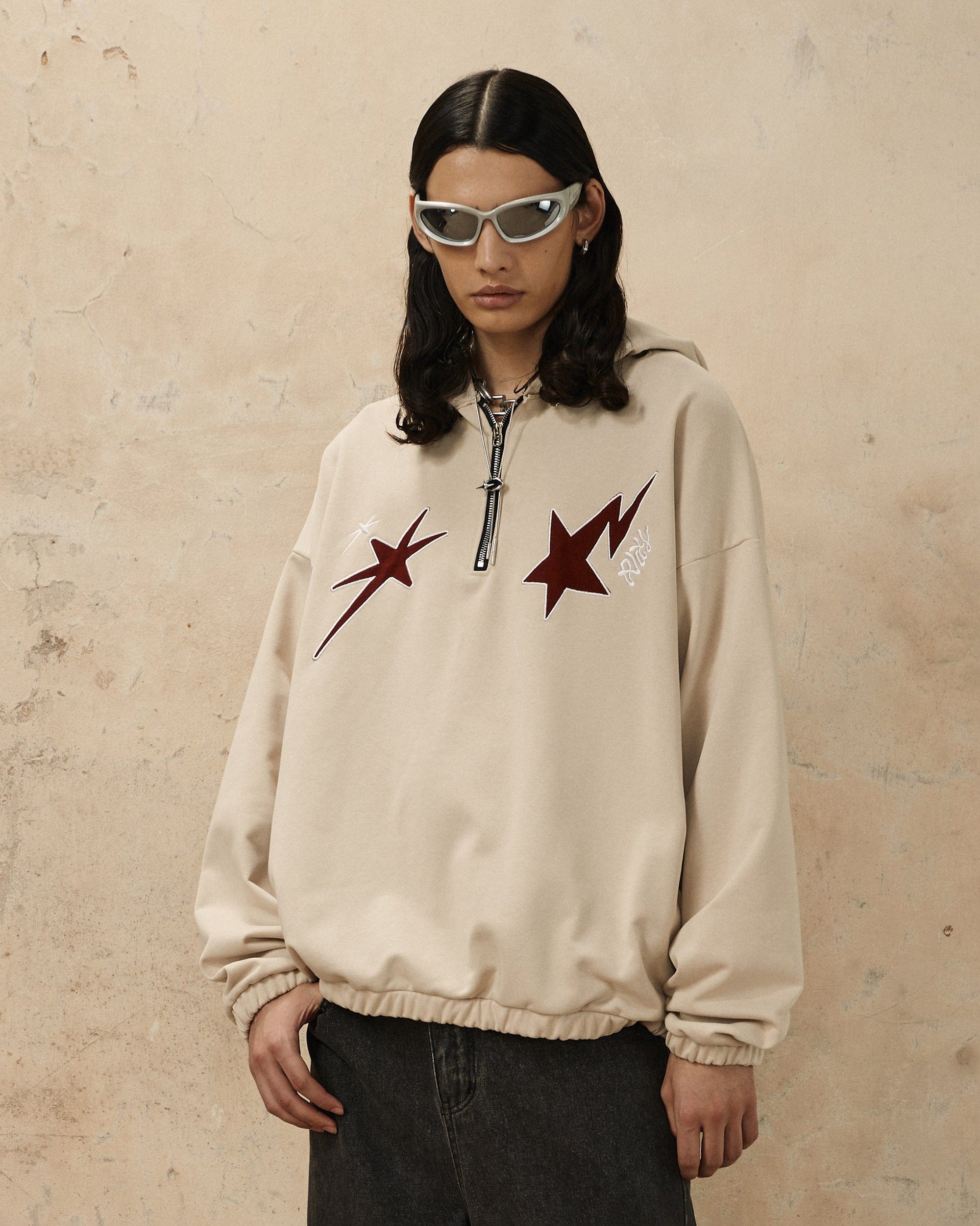 OVDY Star Embroidery Punk Zip-Up Hoodie