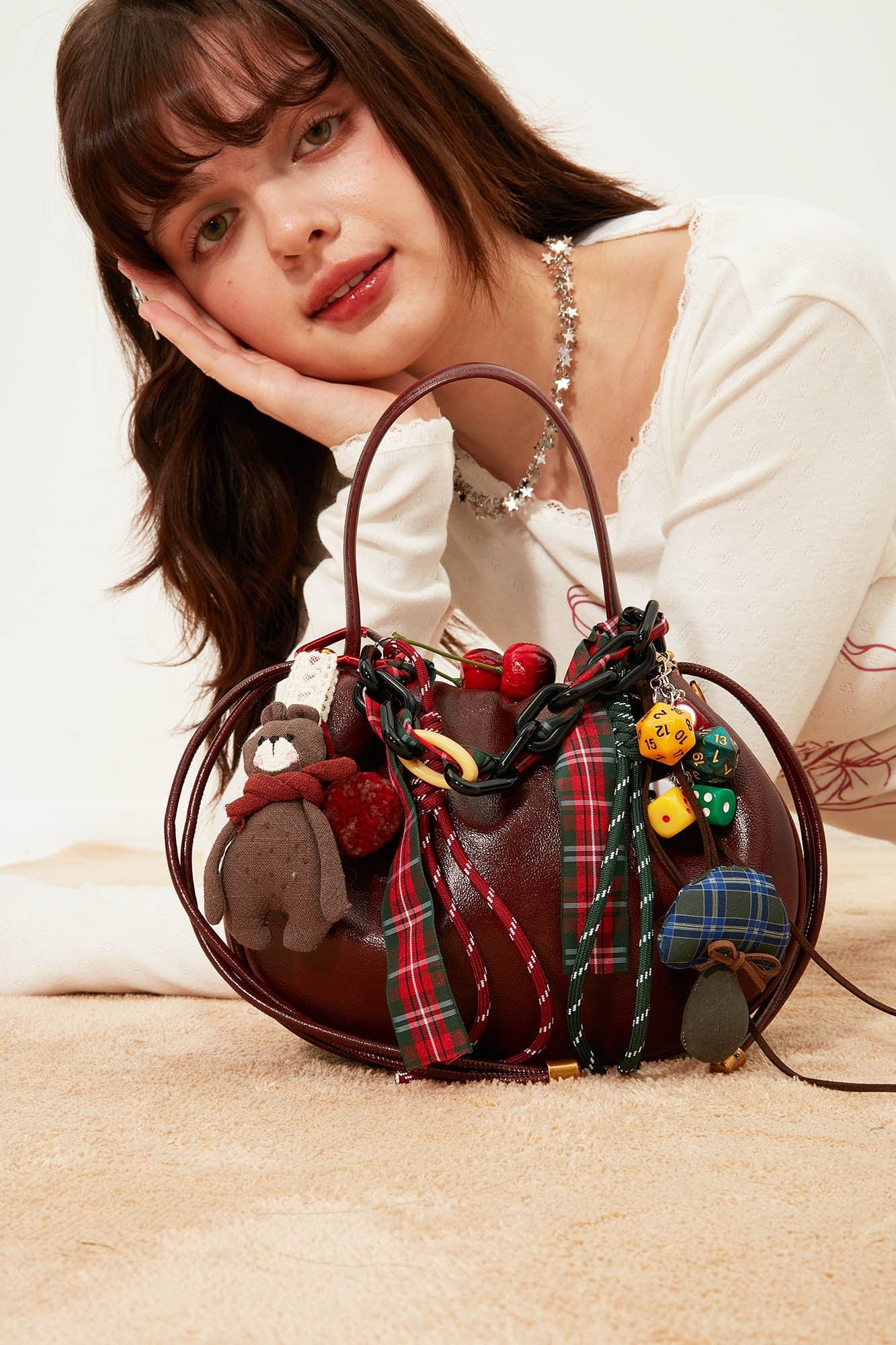 BLING BOX Cherry Jam Ruched Handle Bag Anchora Red
