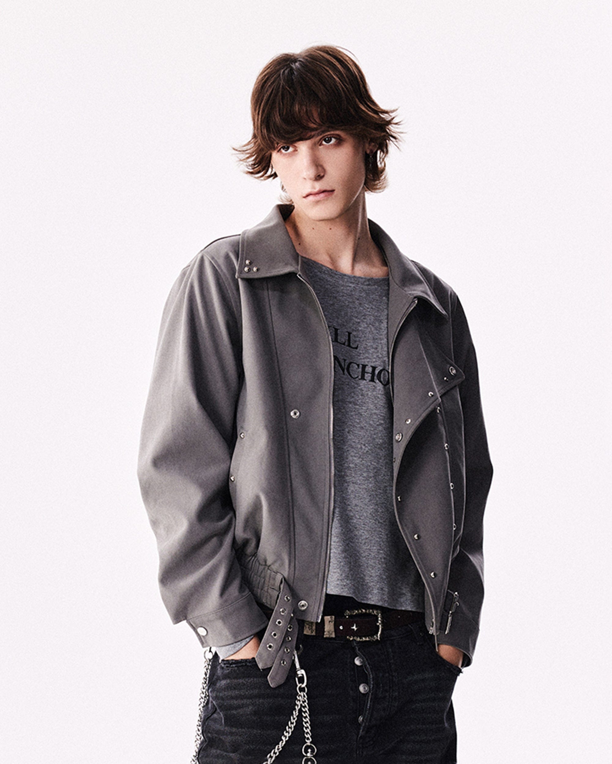 RICHILL Faux Suede Asymmetrical Zipper Rivet Jacket