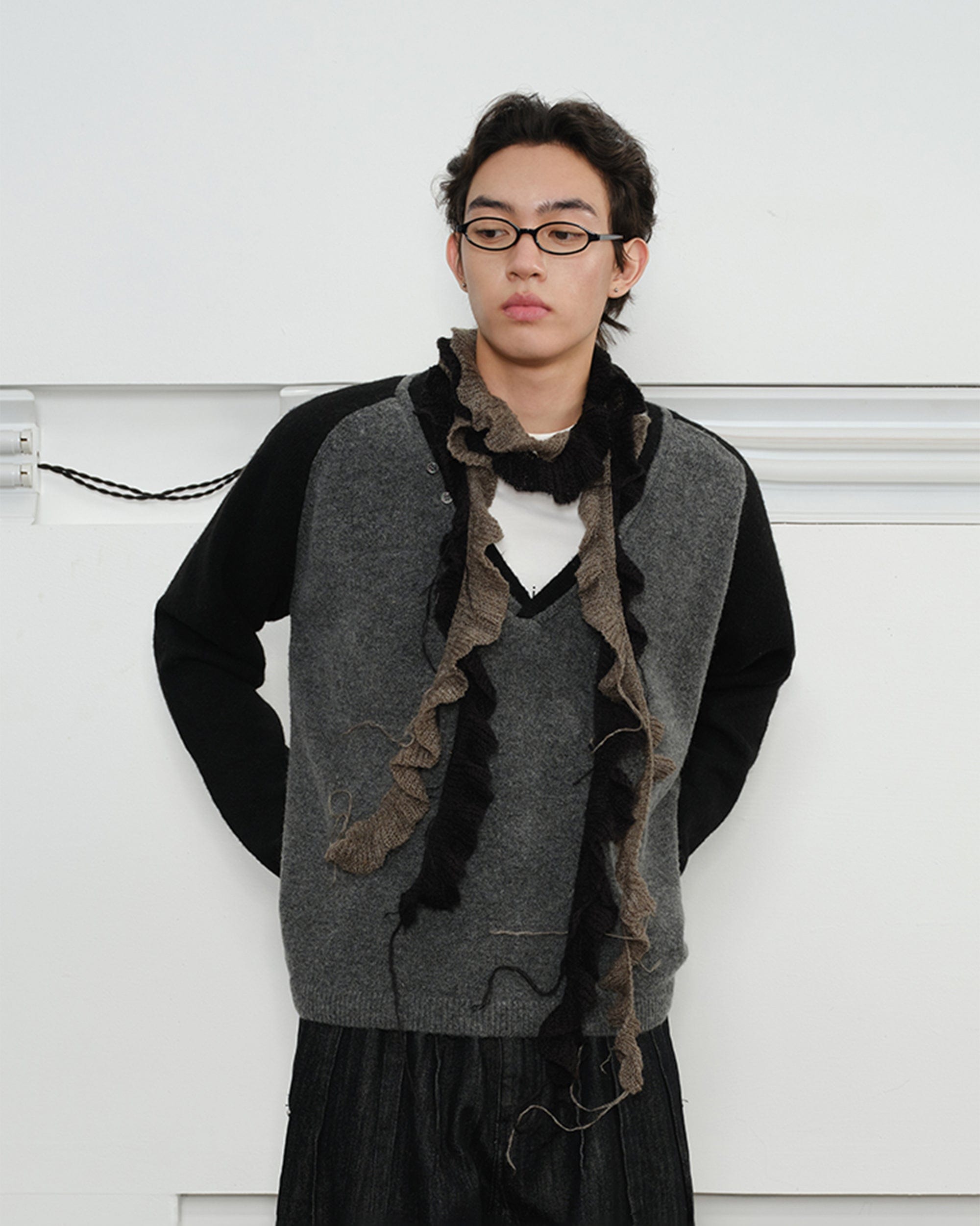 KREATE V-Neck Buttoned Color-Blocked Sweater