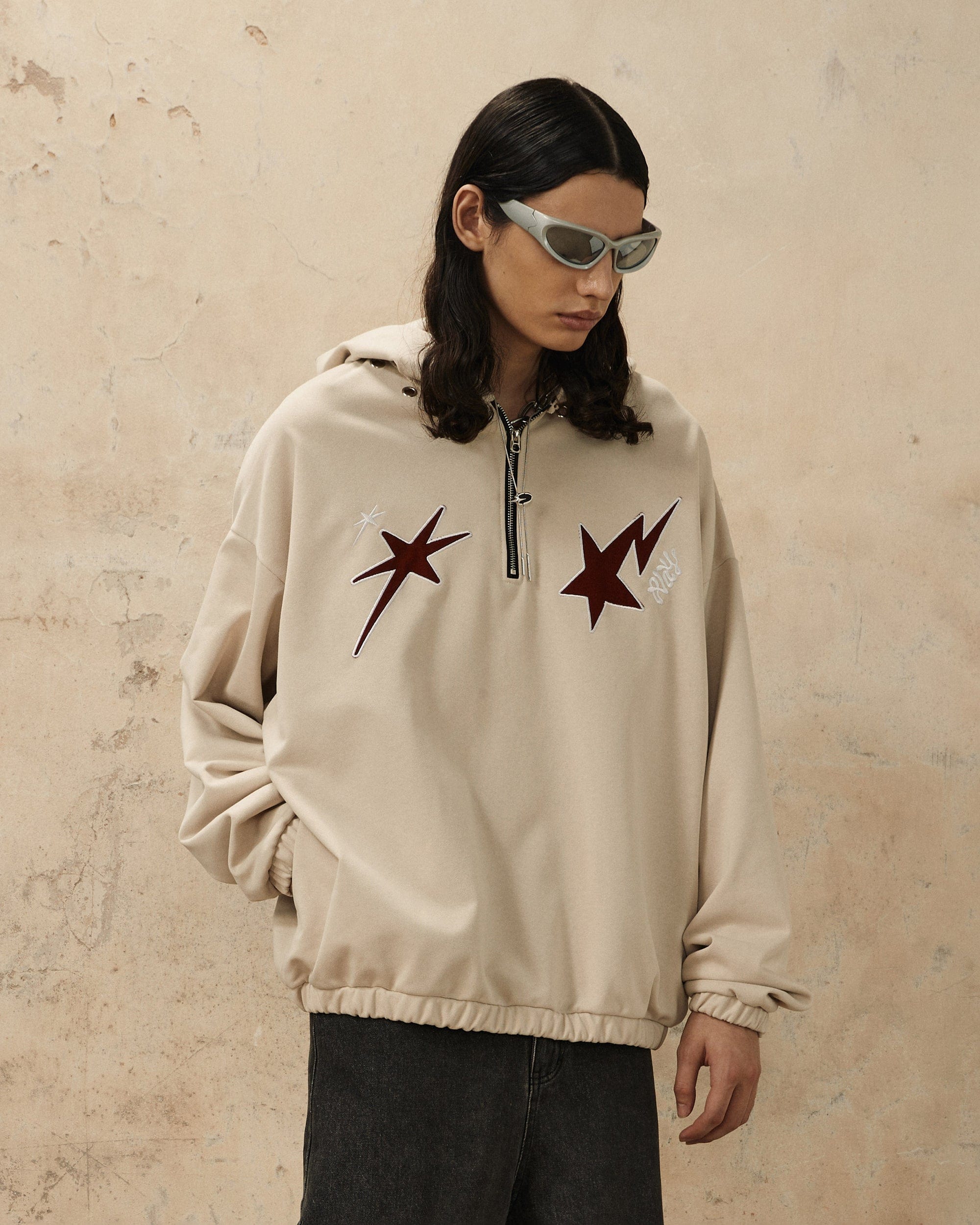 OVDY Star Embroidery Punk Zip-Up Hoodie