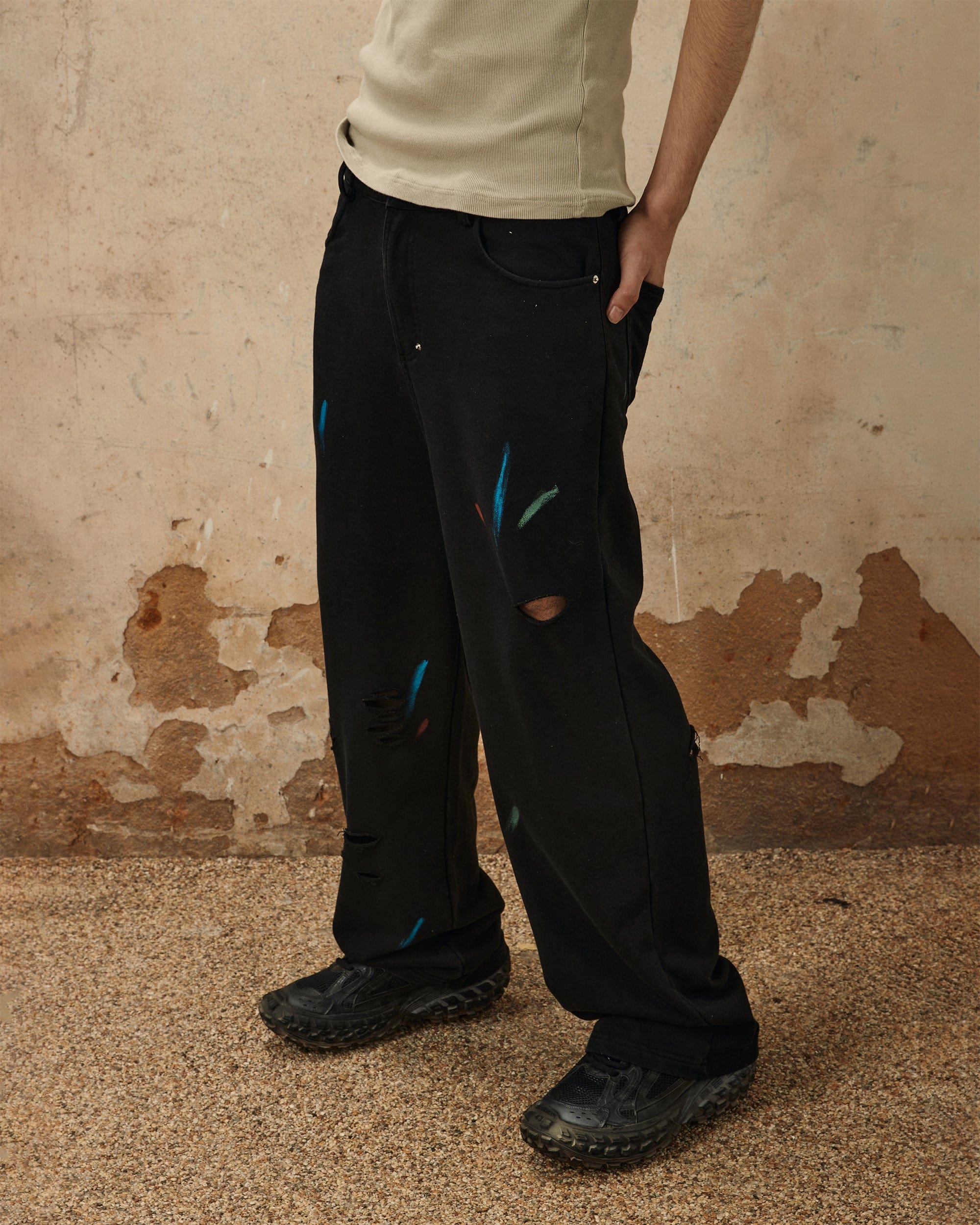 OVDY Classic Paint-Splattered Ripped Pants