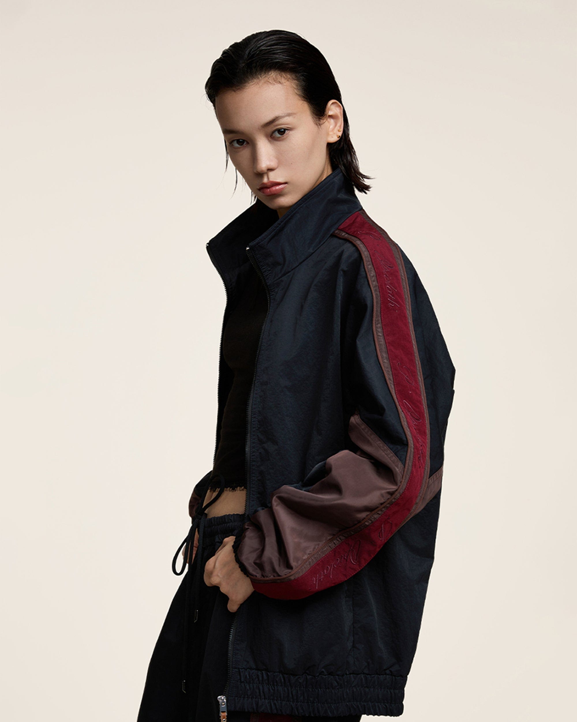 OPICLOTH Classic Color Block Stand Collar Jacket