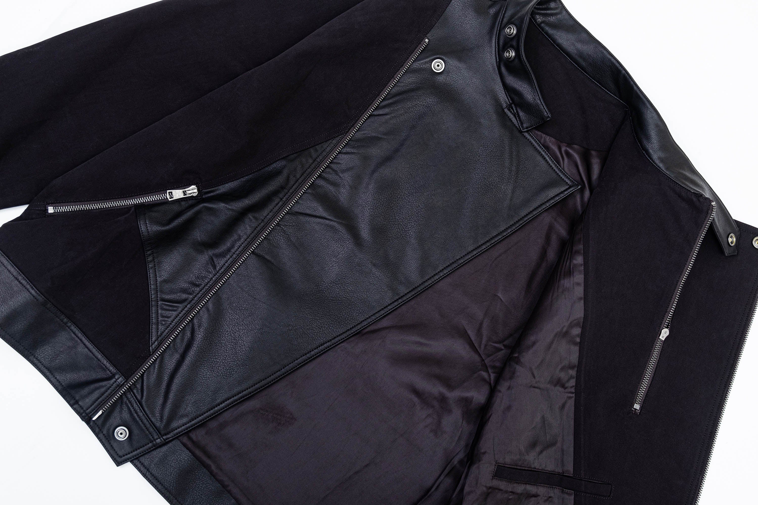 IN EXISTENCE Multi-Zip Asymmetrical Spliced Leather Biker Jacket