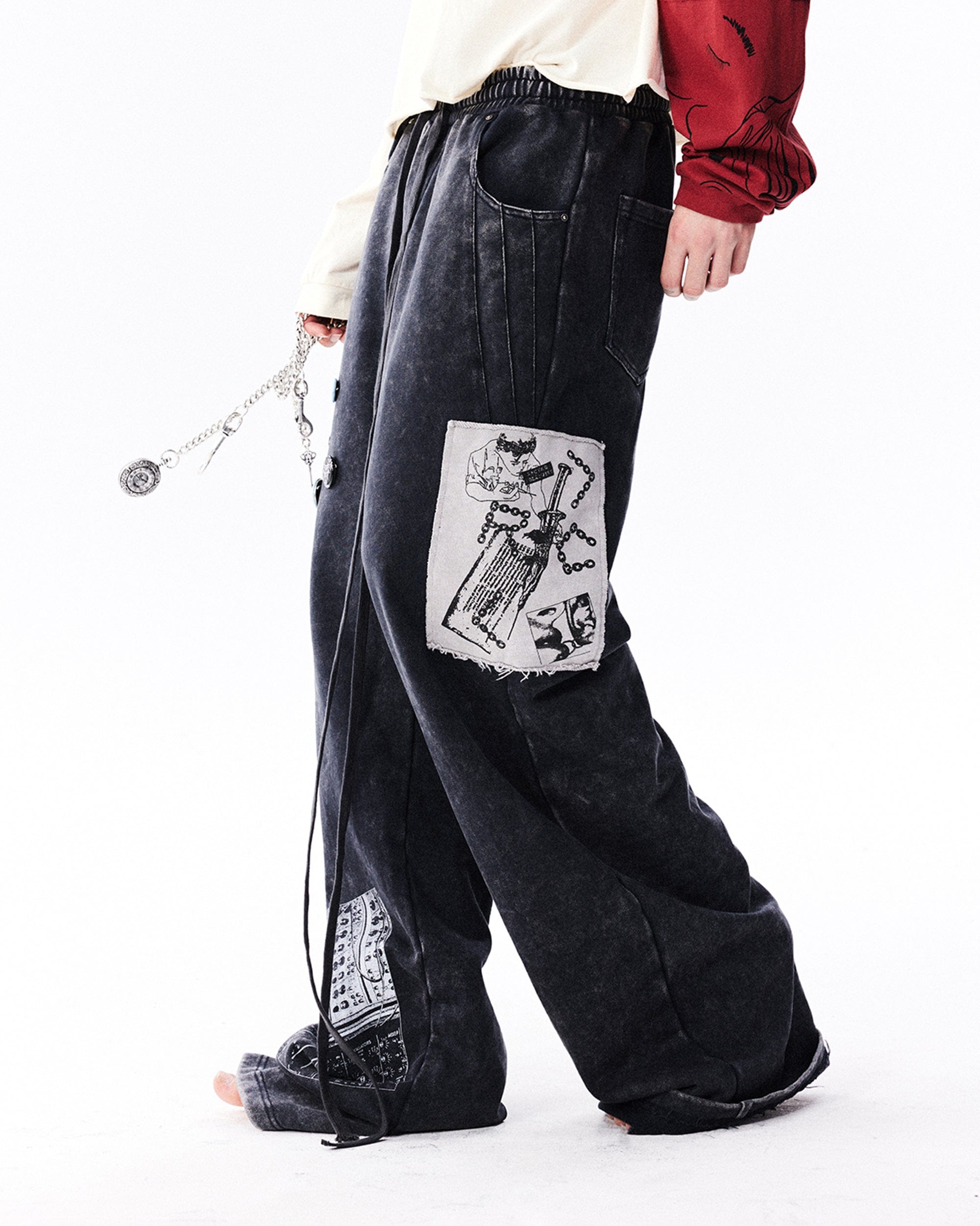 RICHILL Washed Badge Patchwork Pants