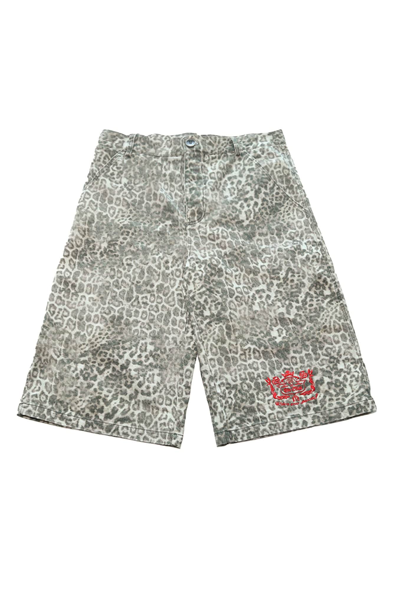 TRECLUB Leopard Washed Embroidered Cropped Pants