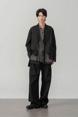 MOITIEDEPETALE Geometric Paneled Pinstripe Pleated Wide-Leg Trousers