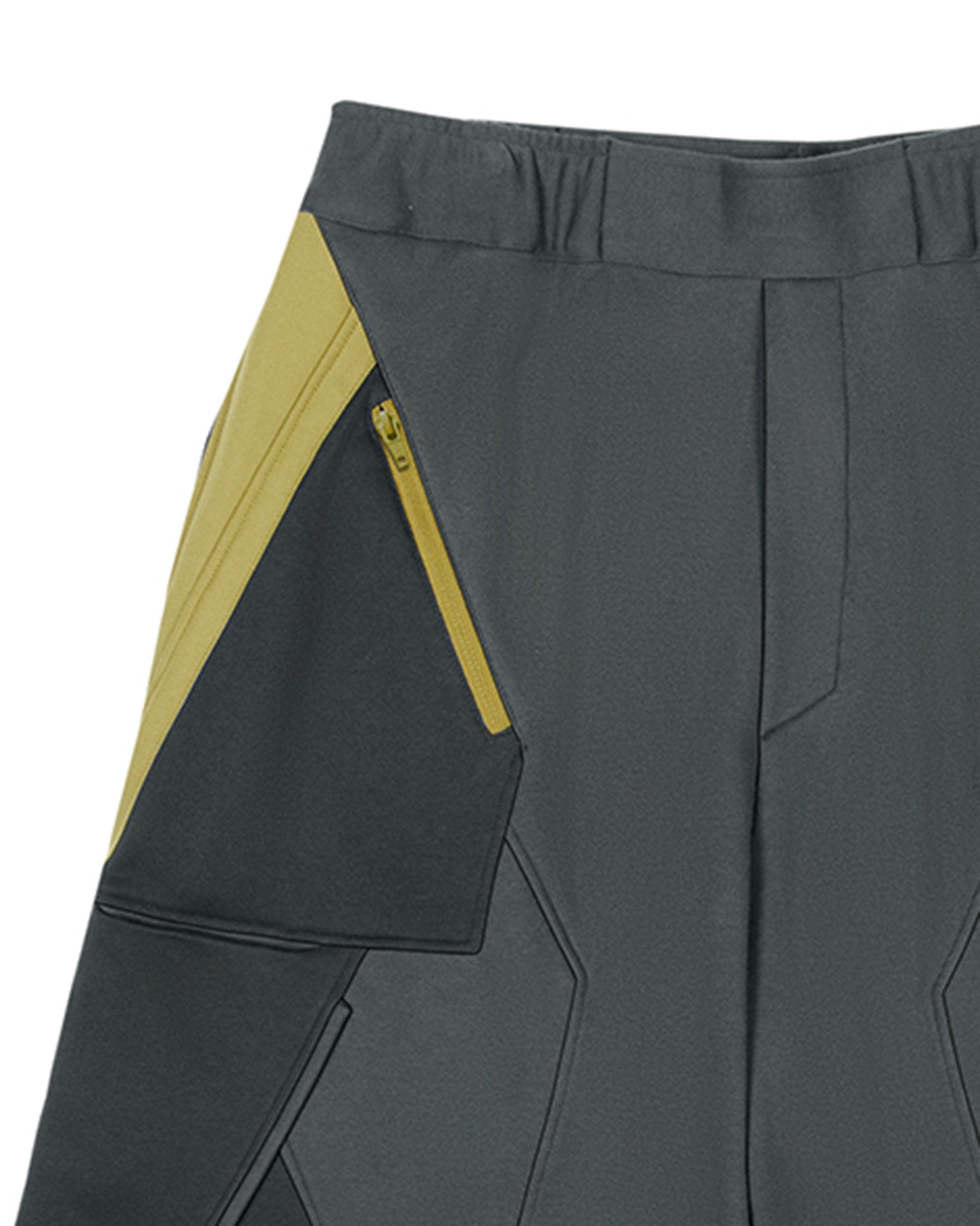 XIPHEVIL Deconstructed Zipper Rivet Shorts Yellow