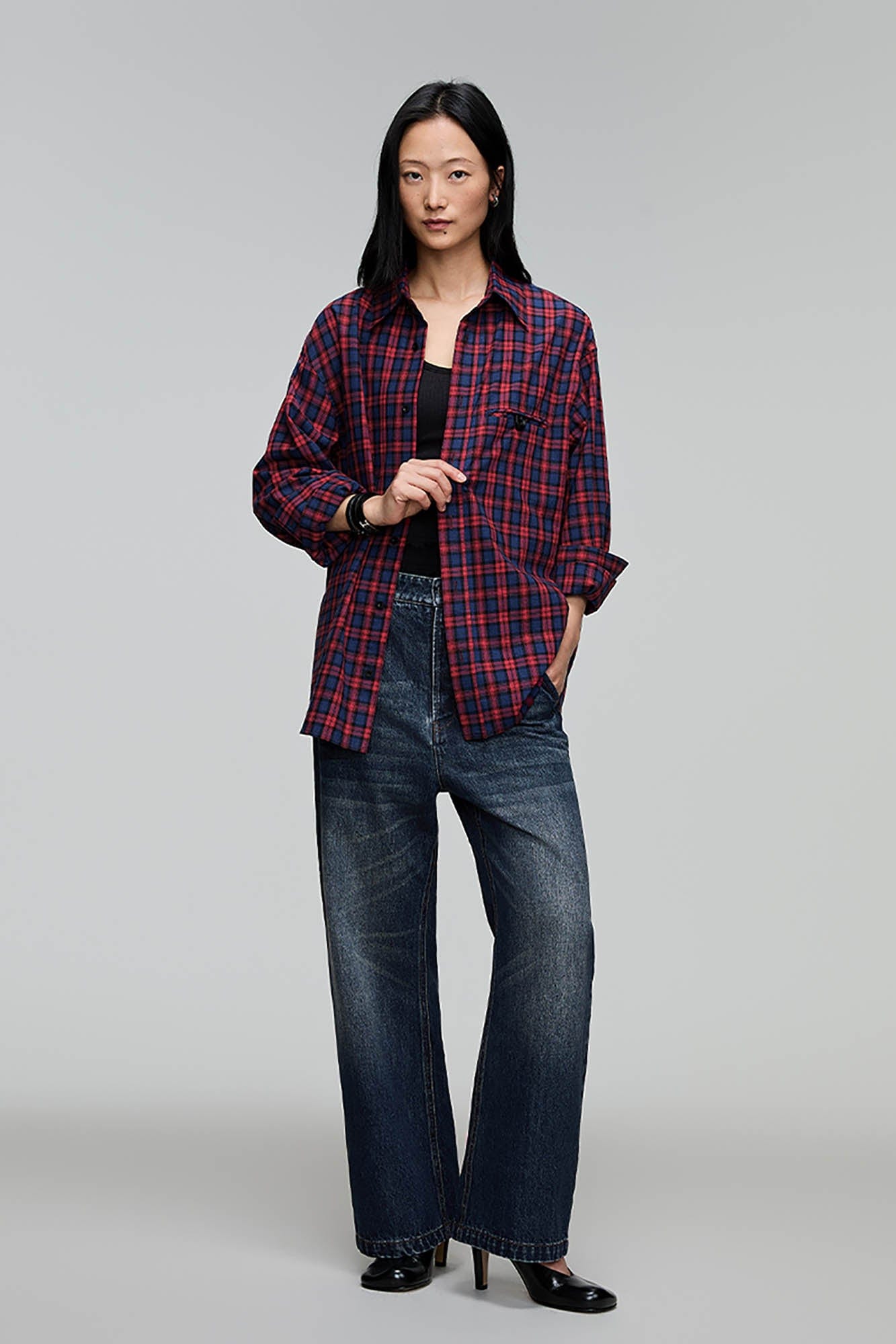 OPICLOTH Plaid Oversized Button-Up Shirt