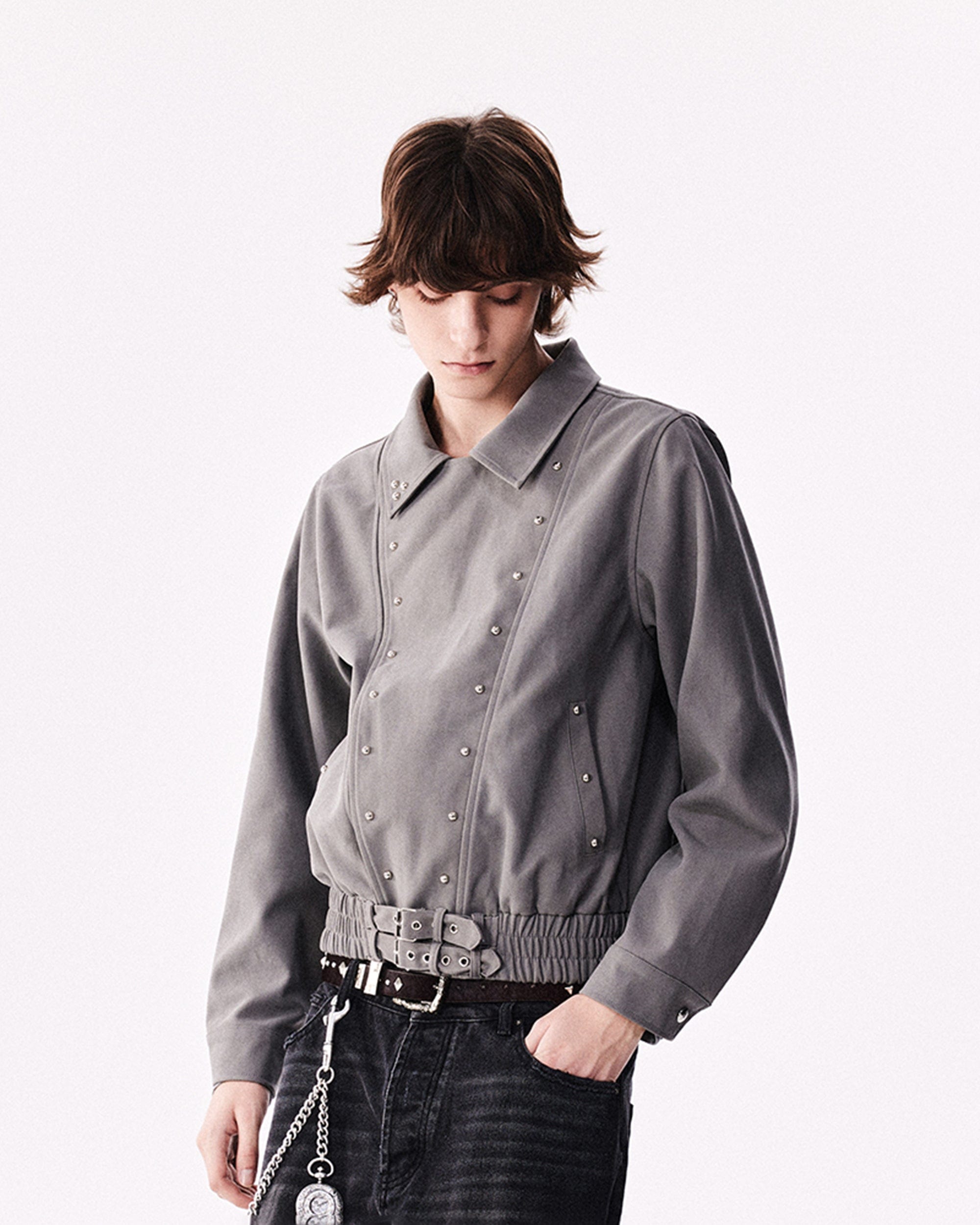 RICHILL Faux Suede Asymmetrical Zipper Rivet Jacket