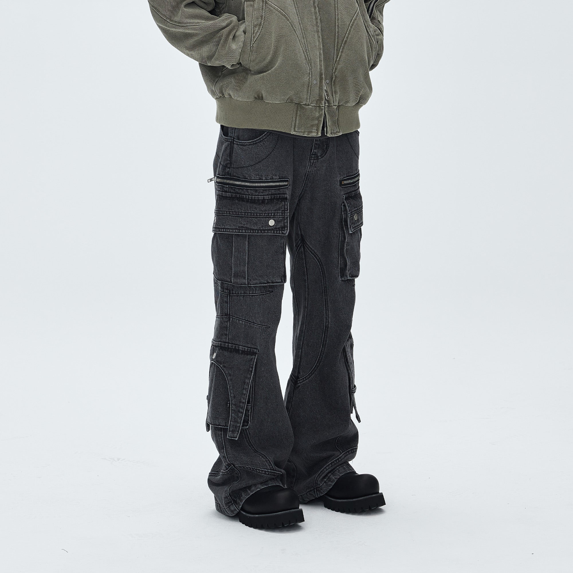 CATSSTAC Washed Multi-Pocket Utility Straight-Leg Jeans