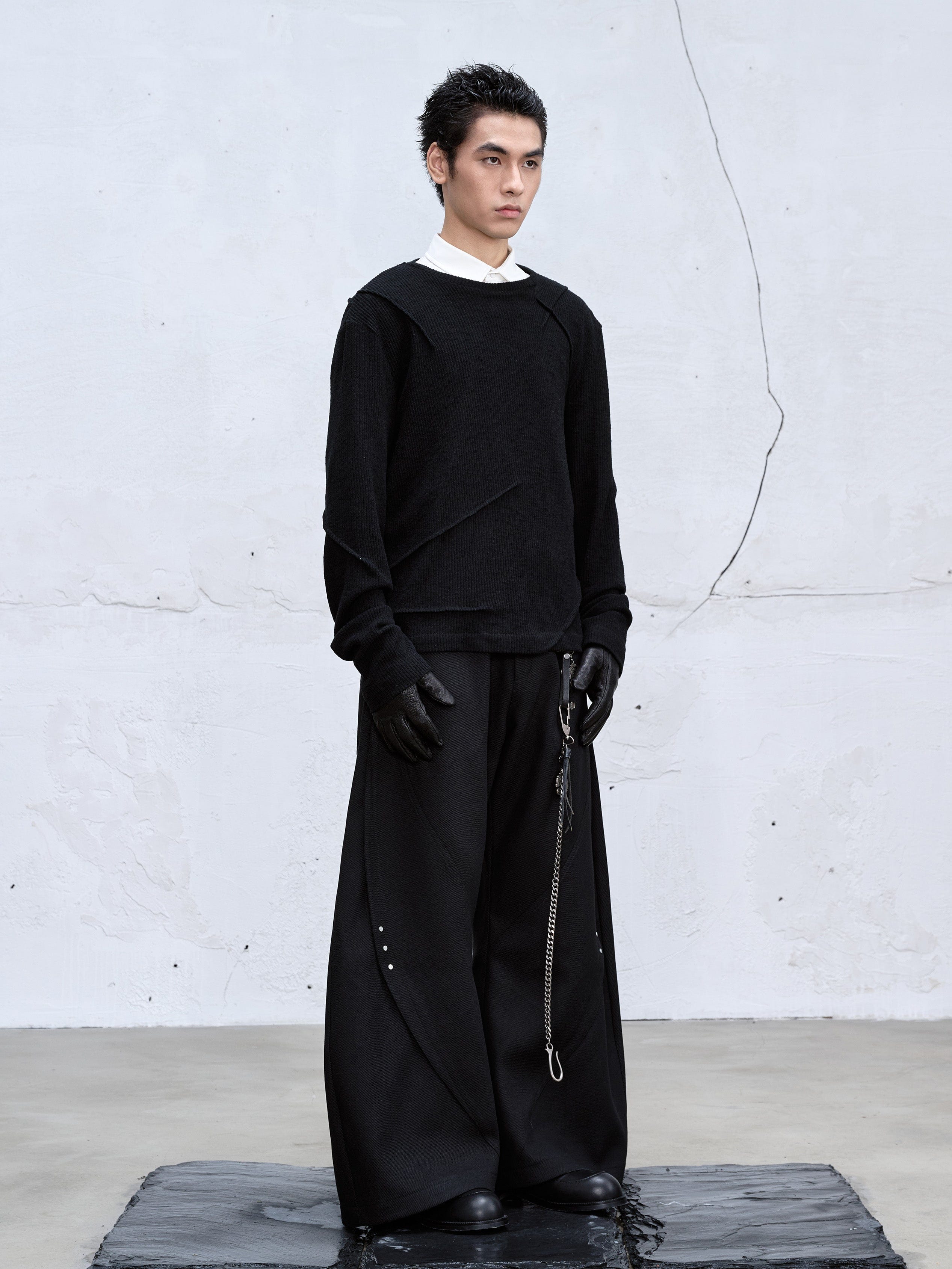 CATSSTAC Curved Draped Wide-Leg Trousers