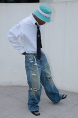 STEEPC Washed Rippled Straight-Leg Jeans