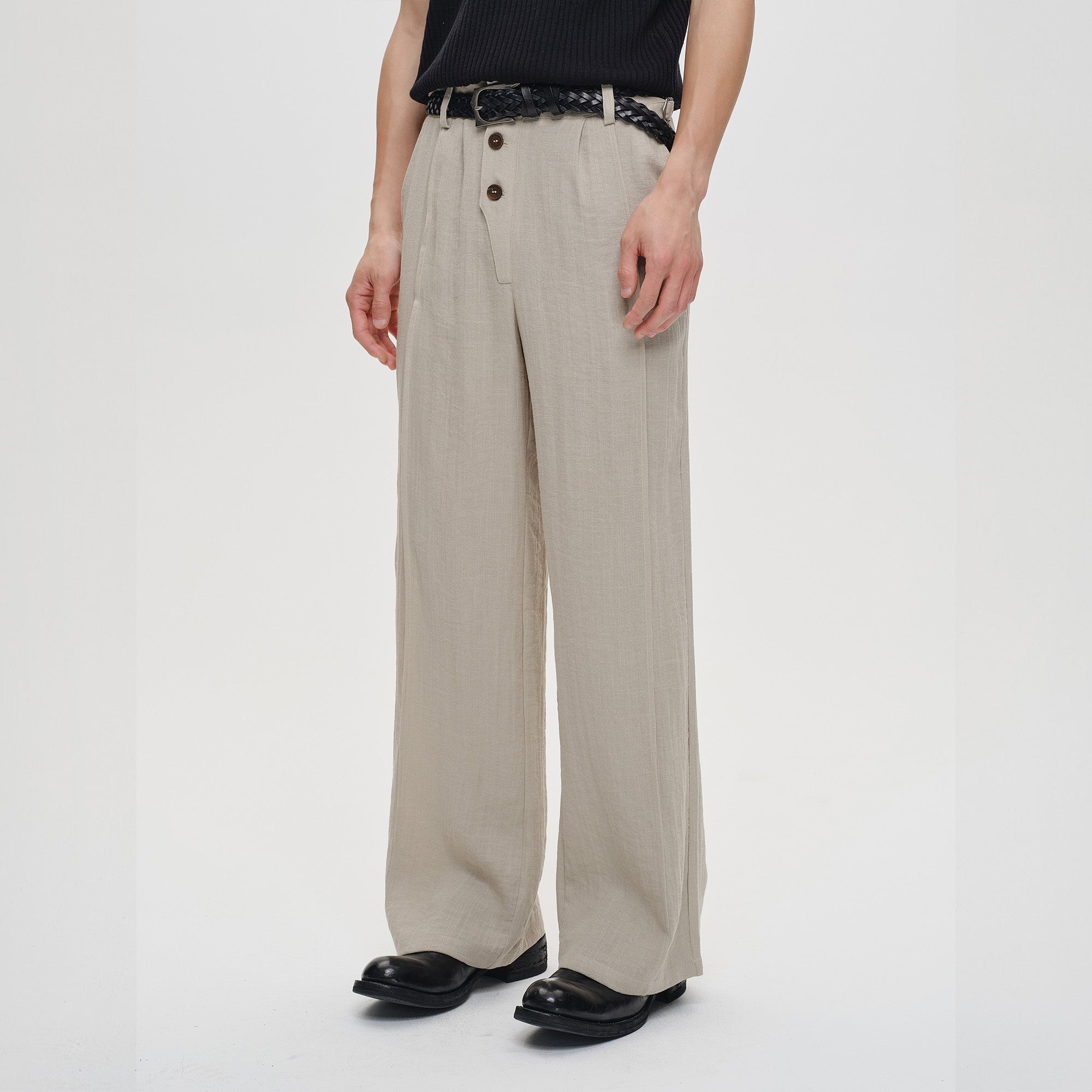 CATSSTAC Linen-Tencel Pleated Straight-Leg Trousers