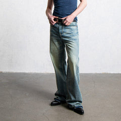 LEONSENSE Raw Edge Washed Flared Jeans