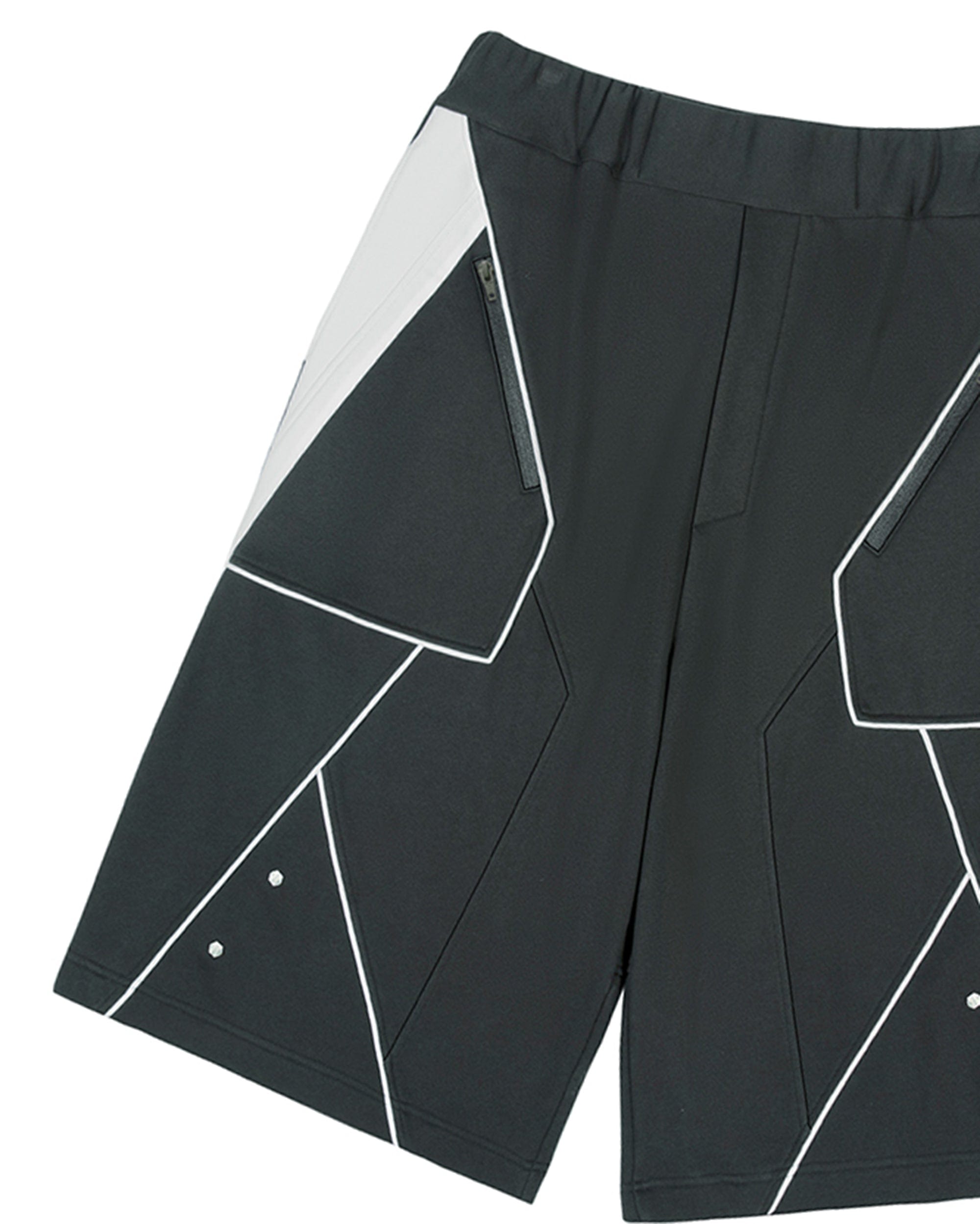 XIPHEVIL Deconstructed Zipper Rivet Shorts Black