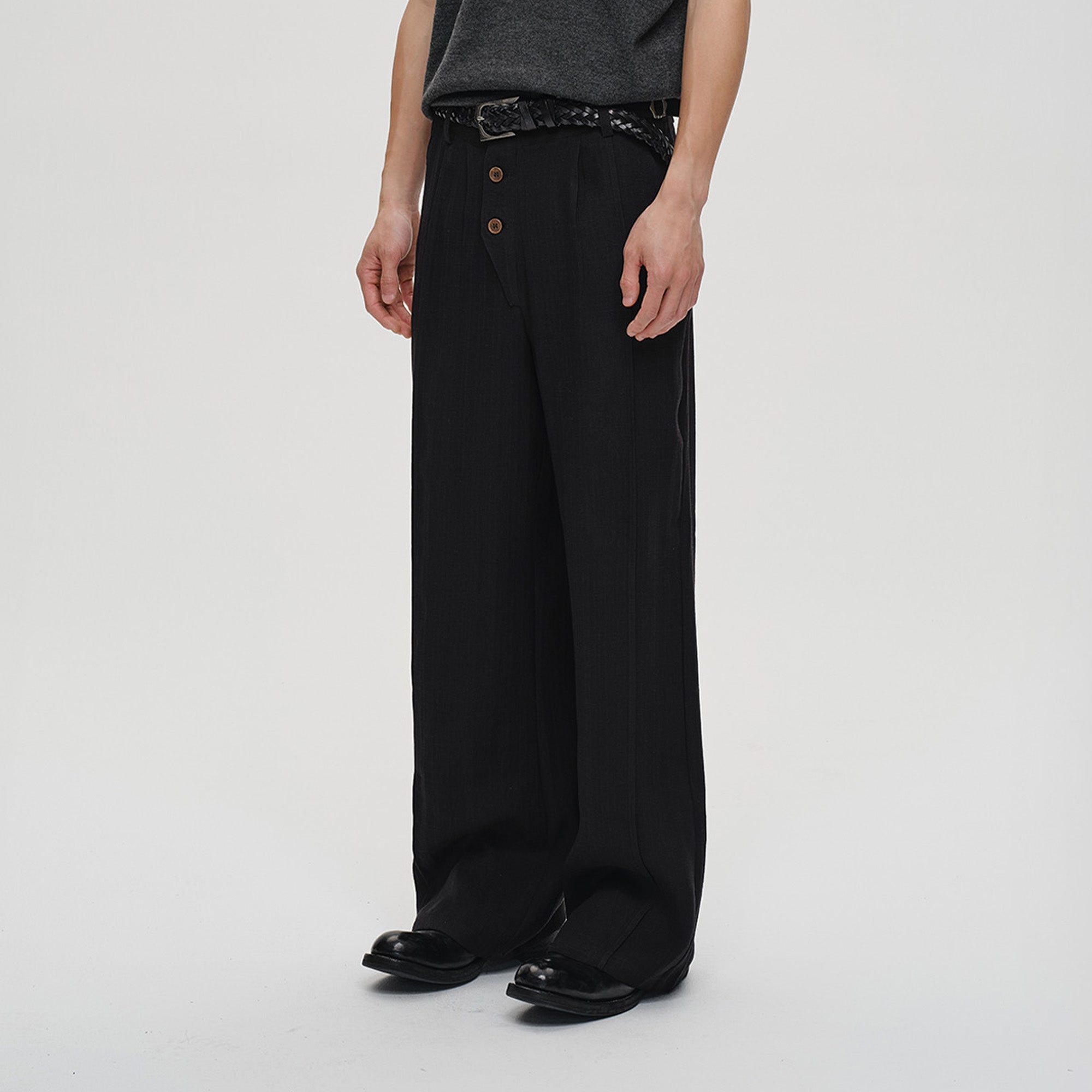 CATSSTAC Linen-Tencel Pleated Straight-Leg Trousers
