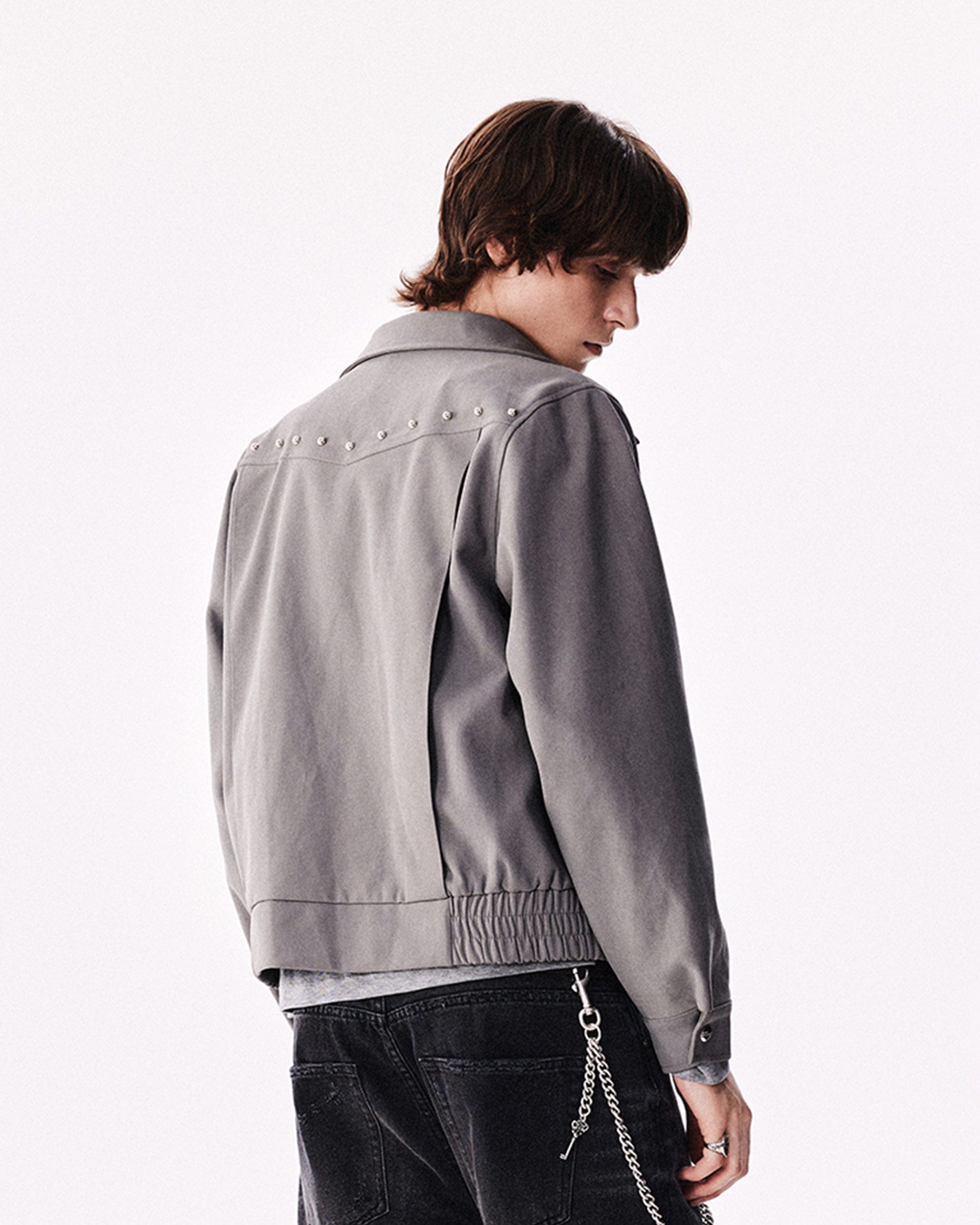 RICHILL Faux Suede Asymmetrical Zipper Rivet Jacket