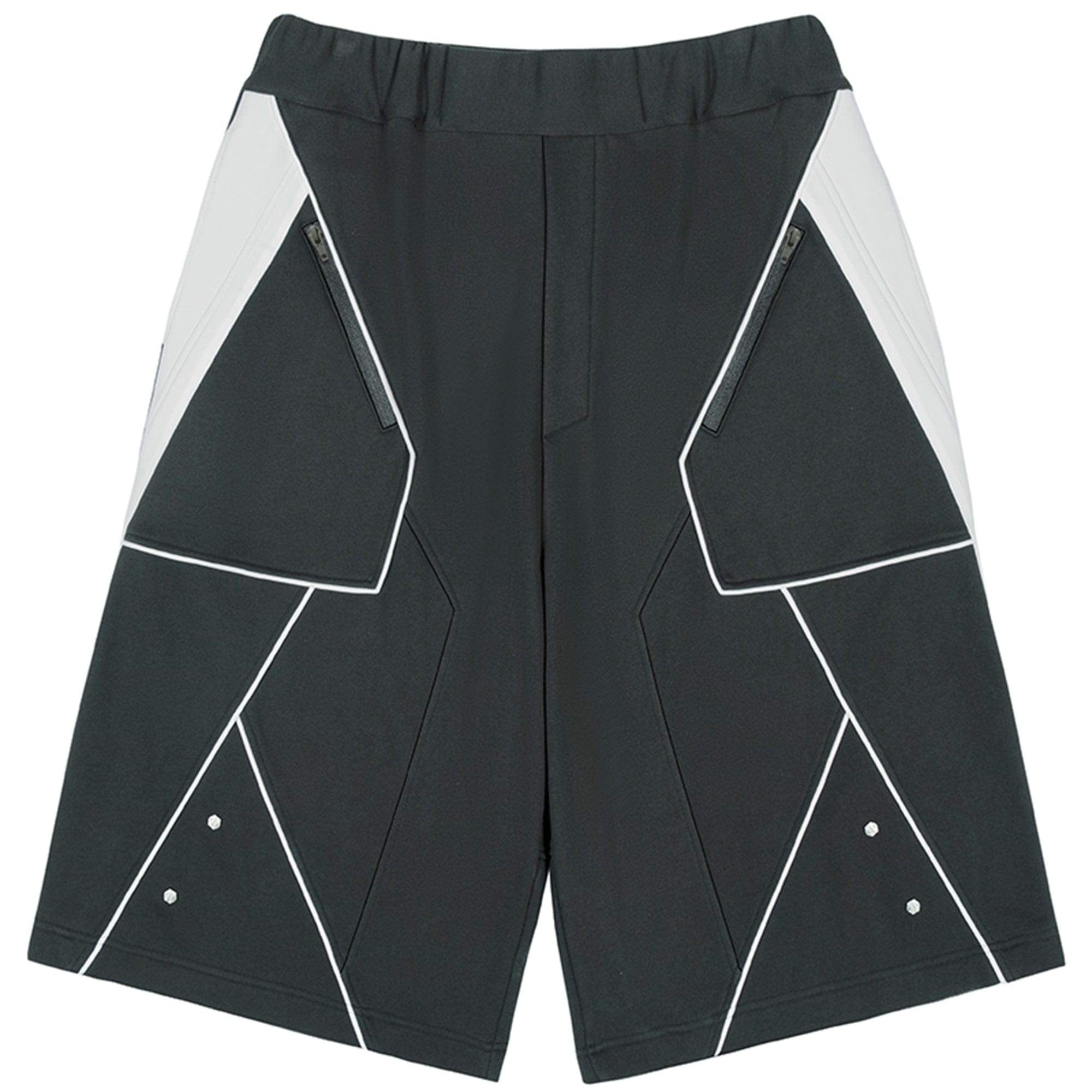 XIPHEVIL Deconstructed Zipper Rivet Shorts Black