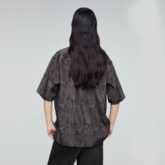 OPICLOTH Retro Textured Leaf Full-Print Half Shirt