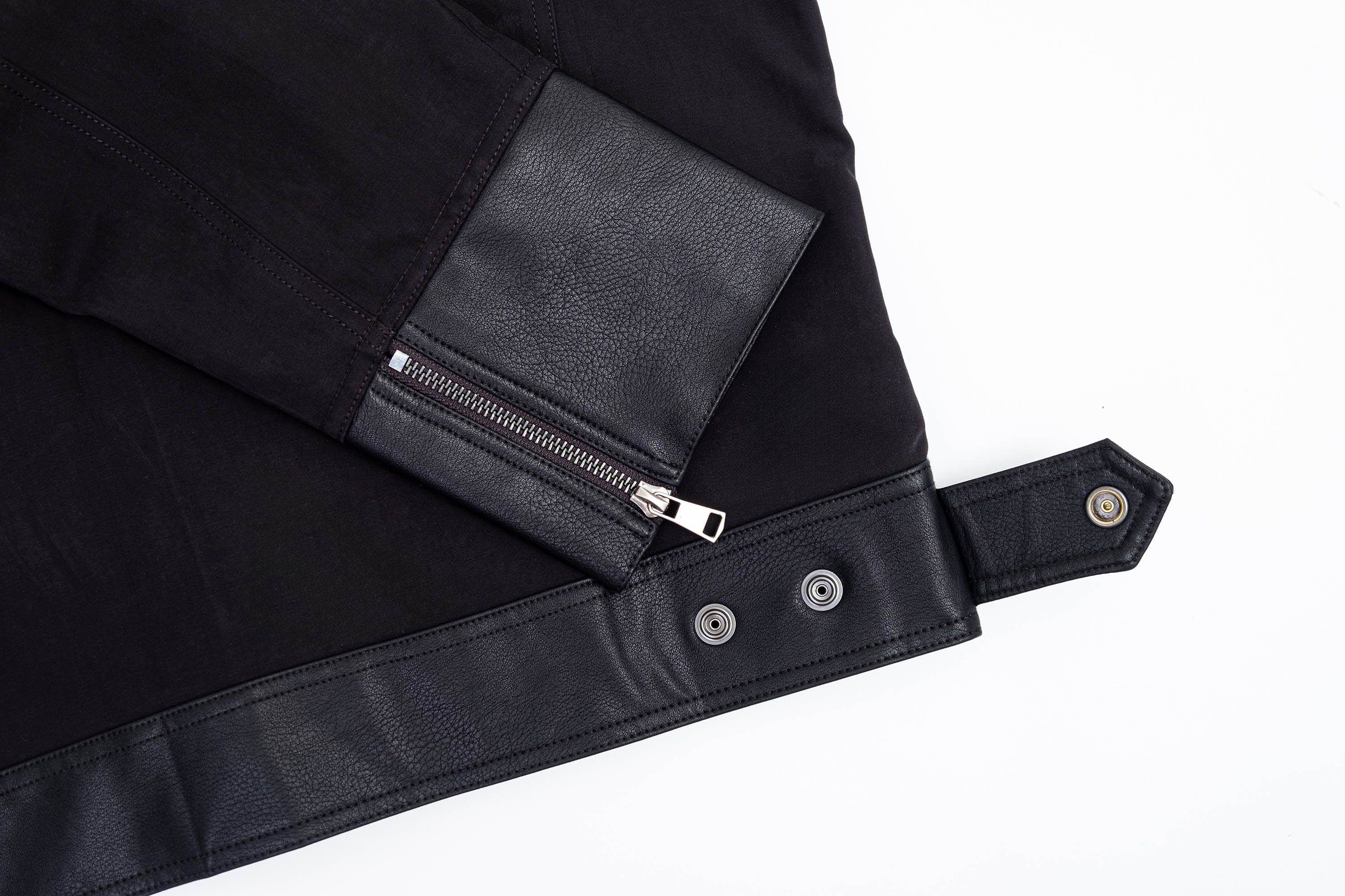 IN EXISTENCE Multi-Zip Asymmetrical Spliced Leather Biker Jacket