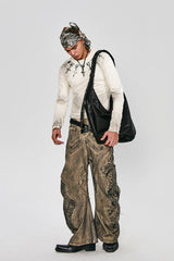 FLYERRER Distressed Cross Chain Graphic Long-Sleeve Tee