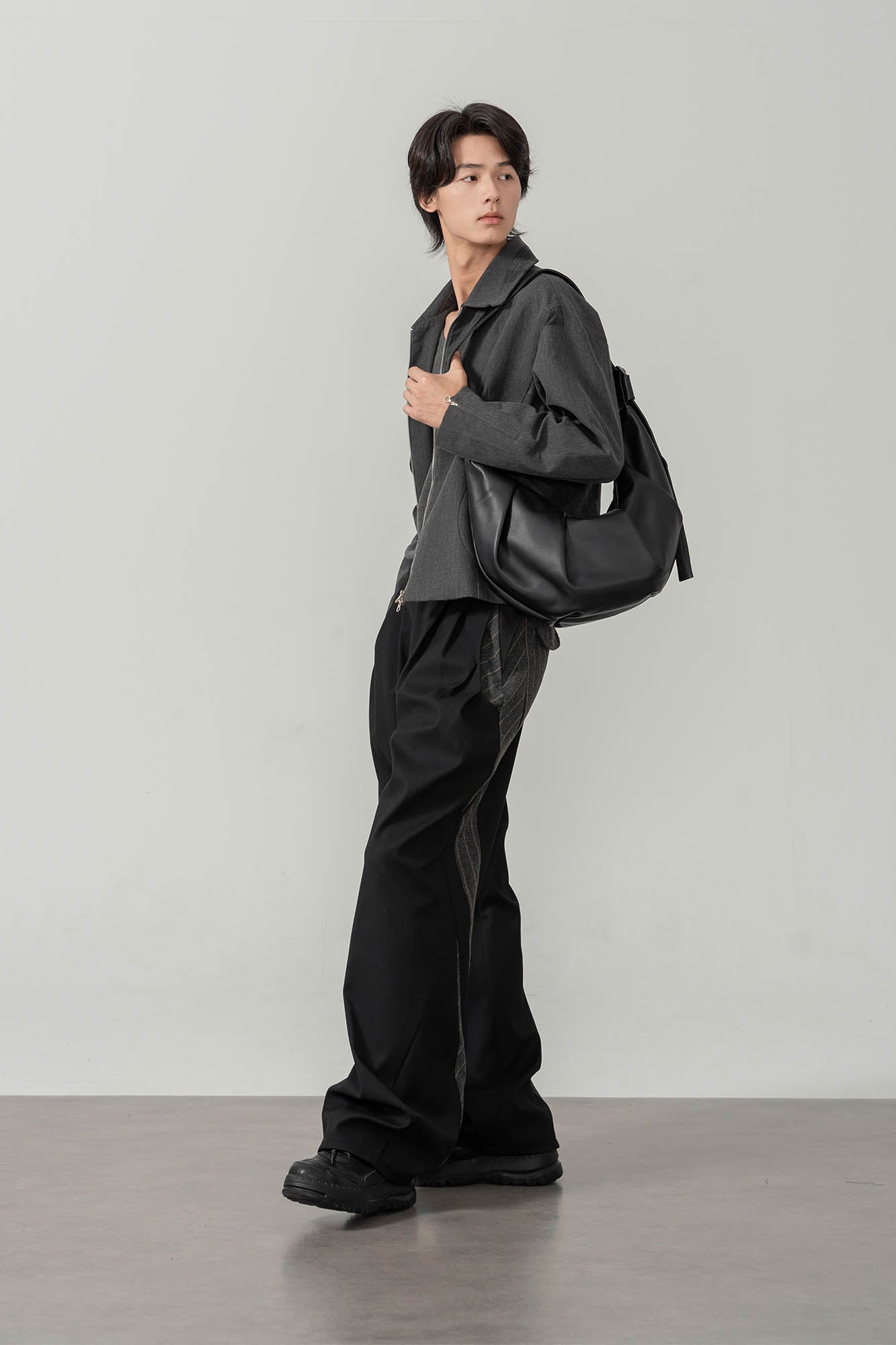 MOITIEDEPETALE Geometric Paneled Pinstripe Pleated Wide-Leg Trousers