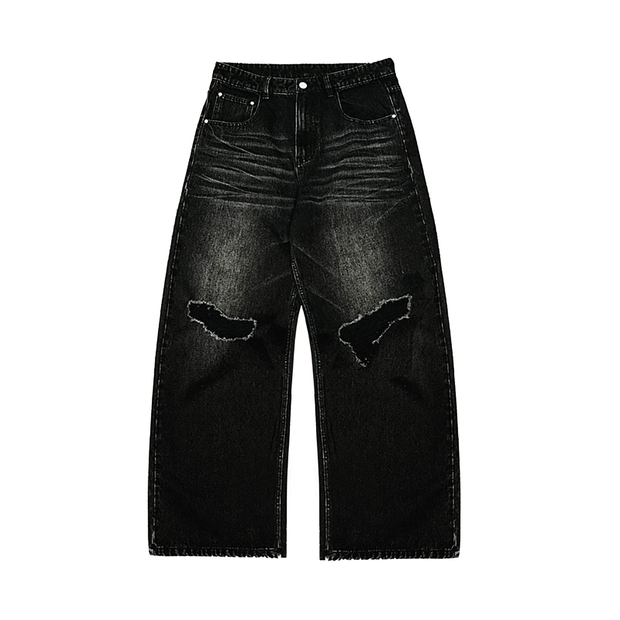MAKEMORE Retro Washed Ripped Straight-Leg Jeans