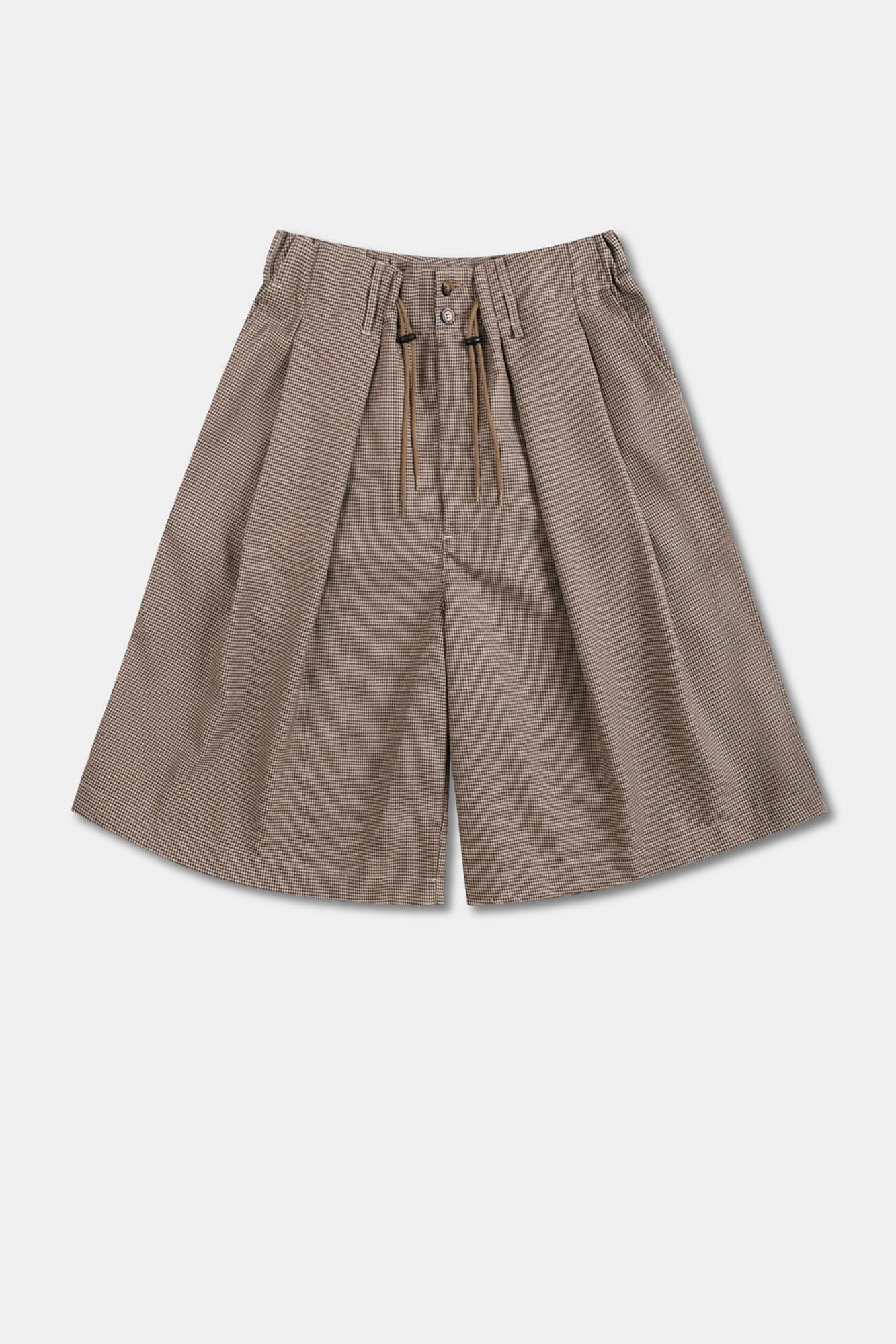 UNLIMITED MOTE Pleated Wide-Leg Drawstring Shorts Houndstooth