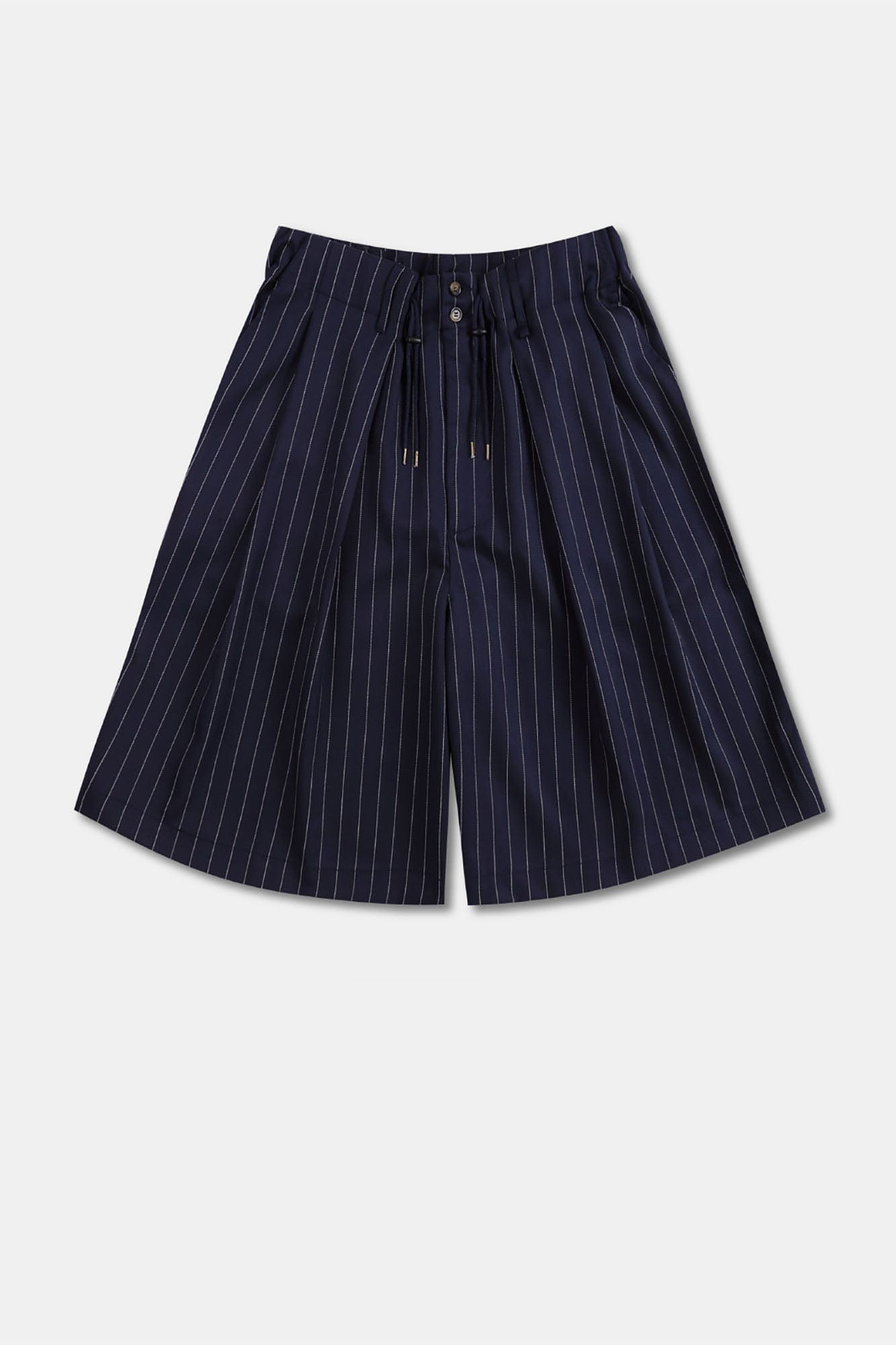 UNLIMITED MOTE Pleated Wide-Leg Drawstring Shorts Stripe