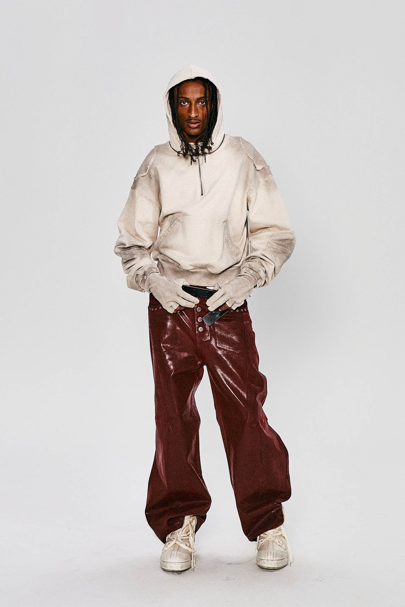 FLYERRER Distressed Detachable-Hood Glove-Sleeve Hoodie