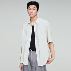 OPICLOTH Retro Pintuck Ruffle Modal Blend Half Shirt