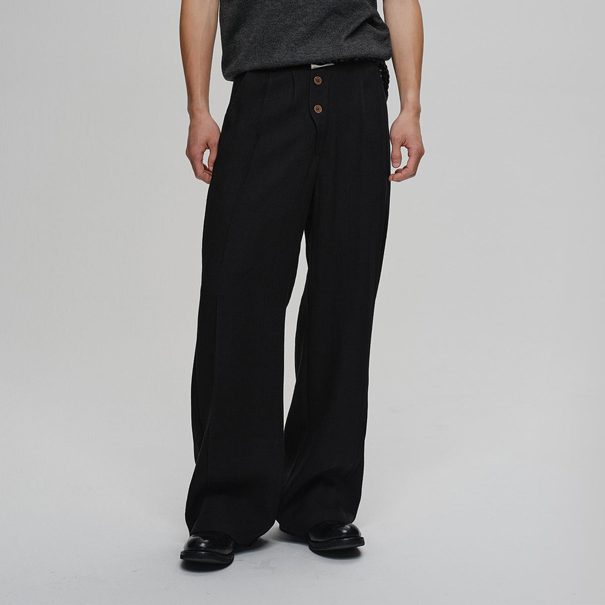 CATSSTAC Linen-Tencel Pleated Straight-Leg Trousers