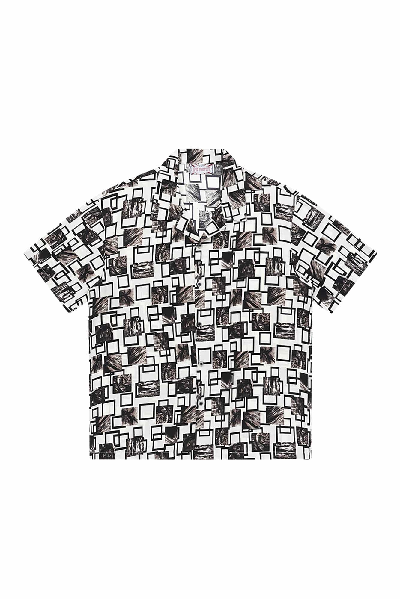 EPIC POETRY Monochrome Collage Grid Cuban Half Shirt