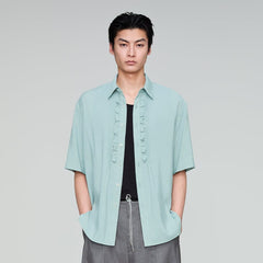 OPICLOTH Retro Pintuck Ruffle Modal Blend Half Shirt