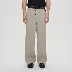 CATSSTAC Linen-Tencel Pleated Straight-Leg Trousers
