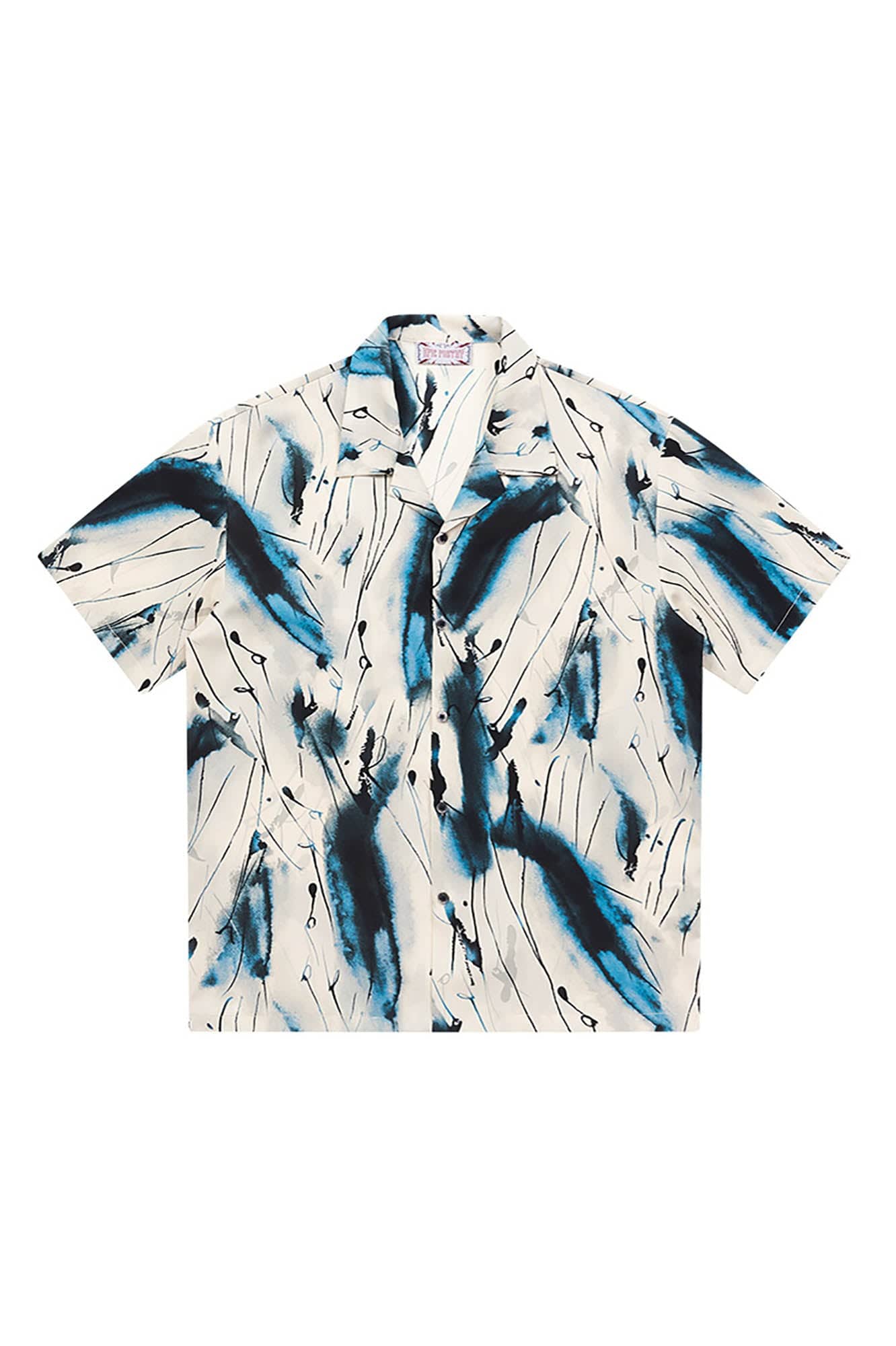 EPIC POETRY Ink Splash Cuban Half Shirt  Blue