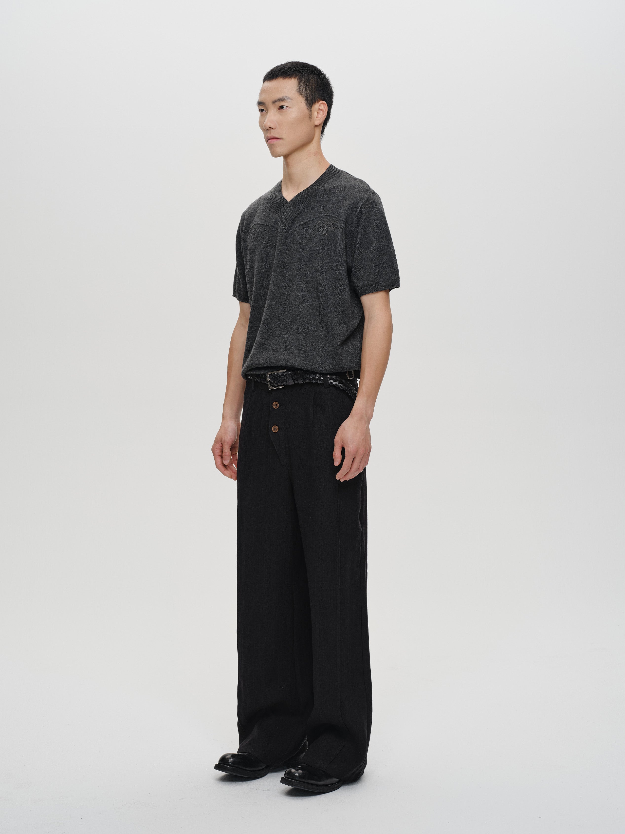 CATSSTAC Linen-Tencel Pleated Straight-Leg Trousers