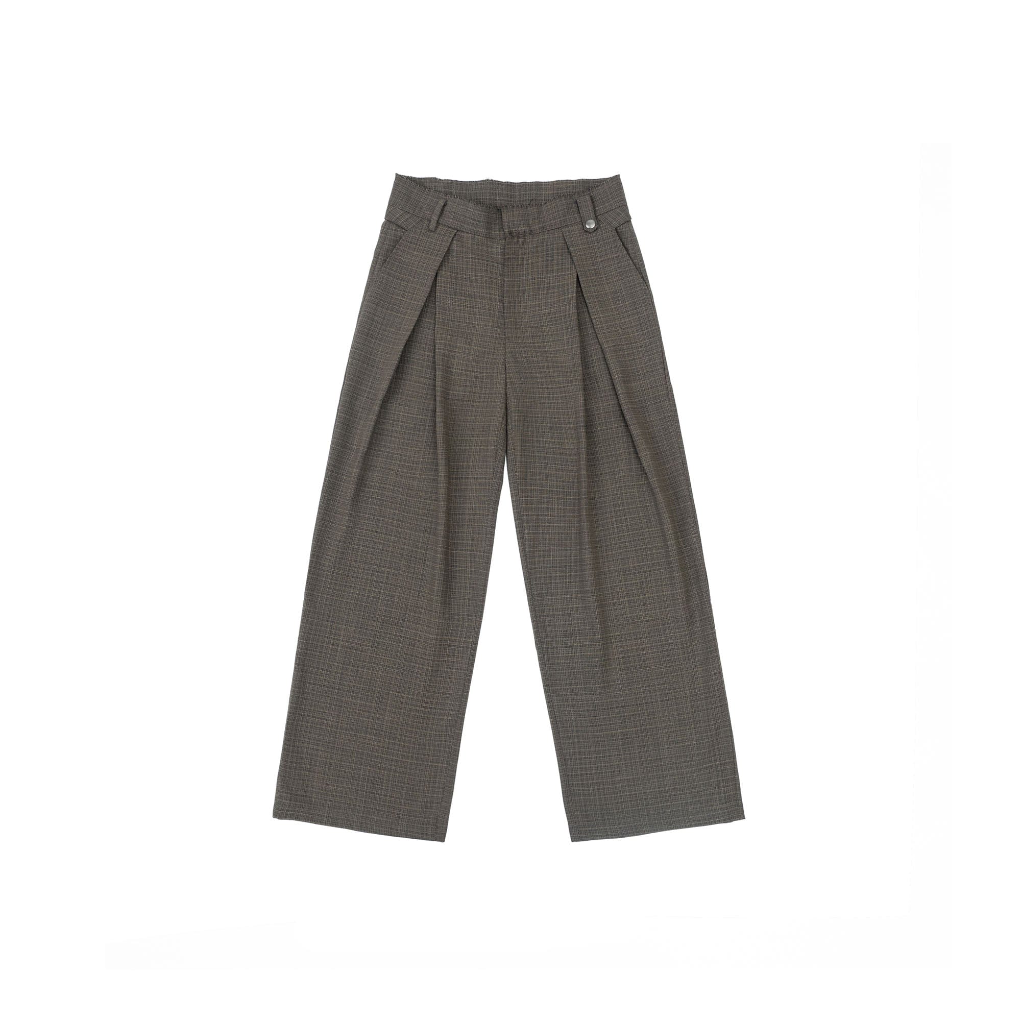 IN EXISTENCE Inverted Pleats Mini Check Wide-Leg Trousers