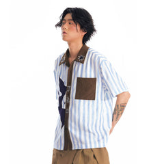 1997 POSTOFFICE Striped Panel Contrast Half Shirt