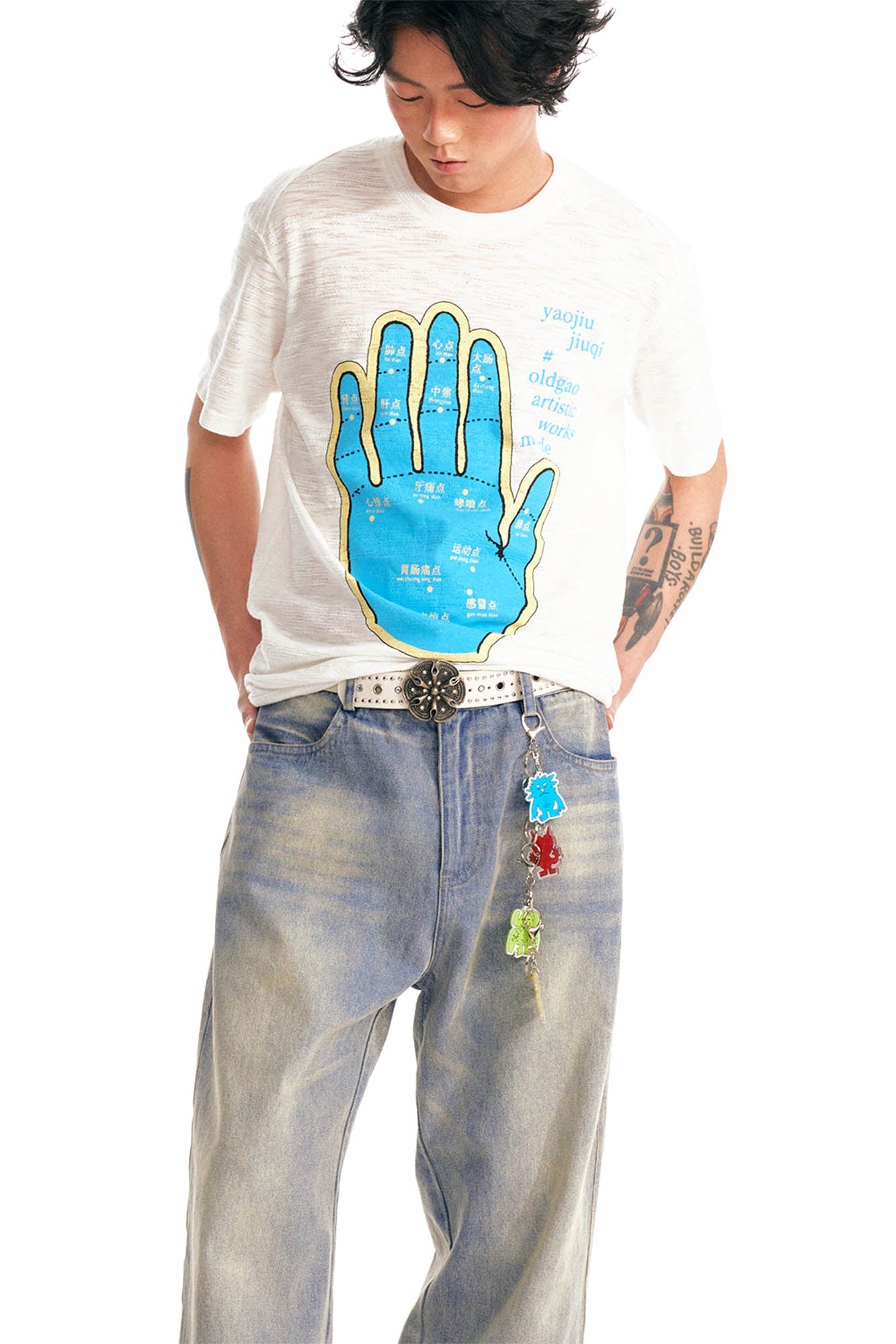 1997 POSTOFFICE Acupuncture Hand Map Graphic T-Shirt
