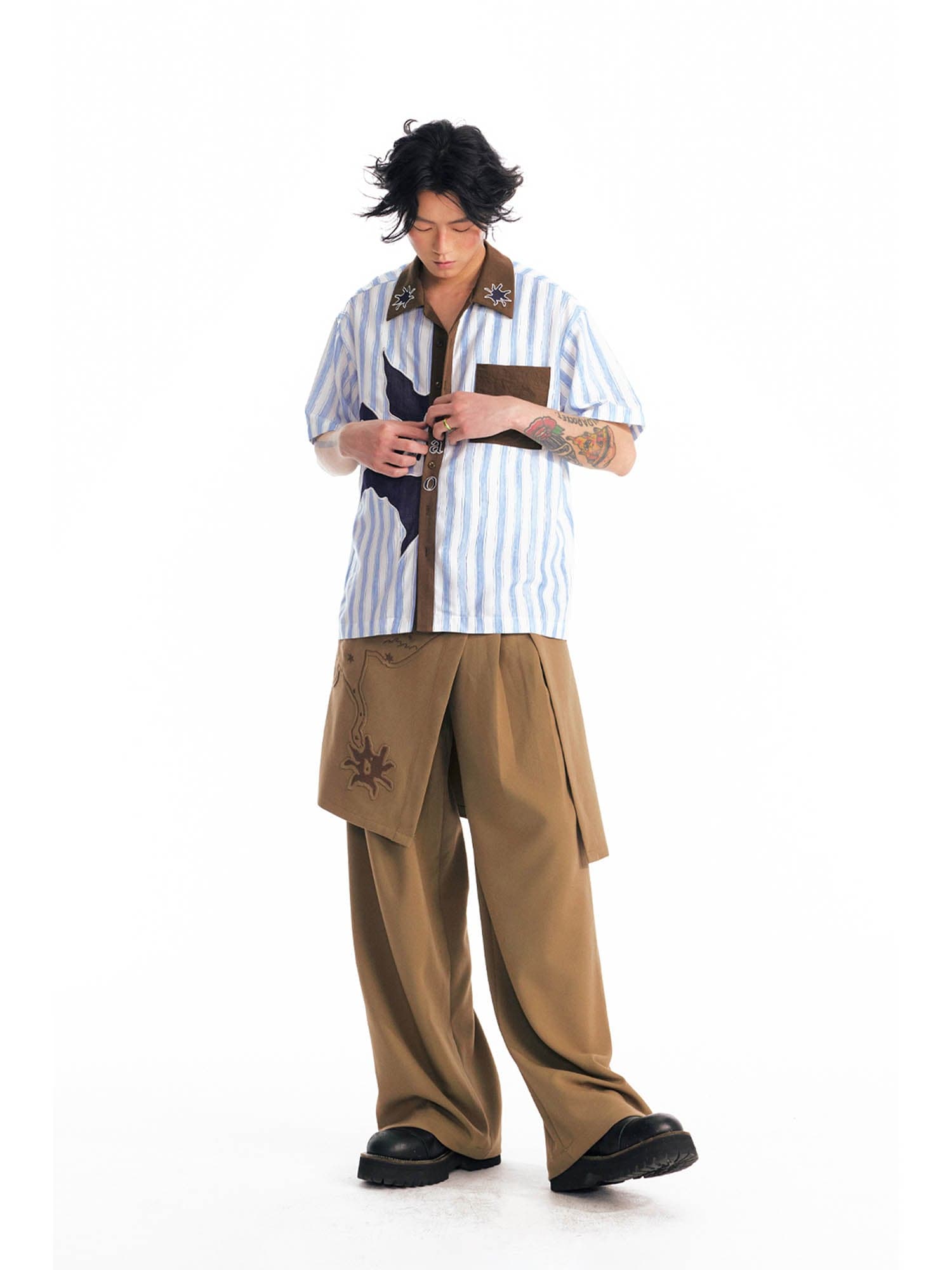 1997 POSTOFFICE Striped Panel Contrast Half Shirt
