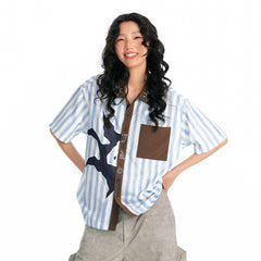 1997 POSTOFFICE Striped Panel Contrast Half Shirt