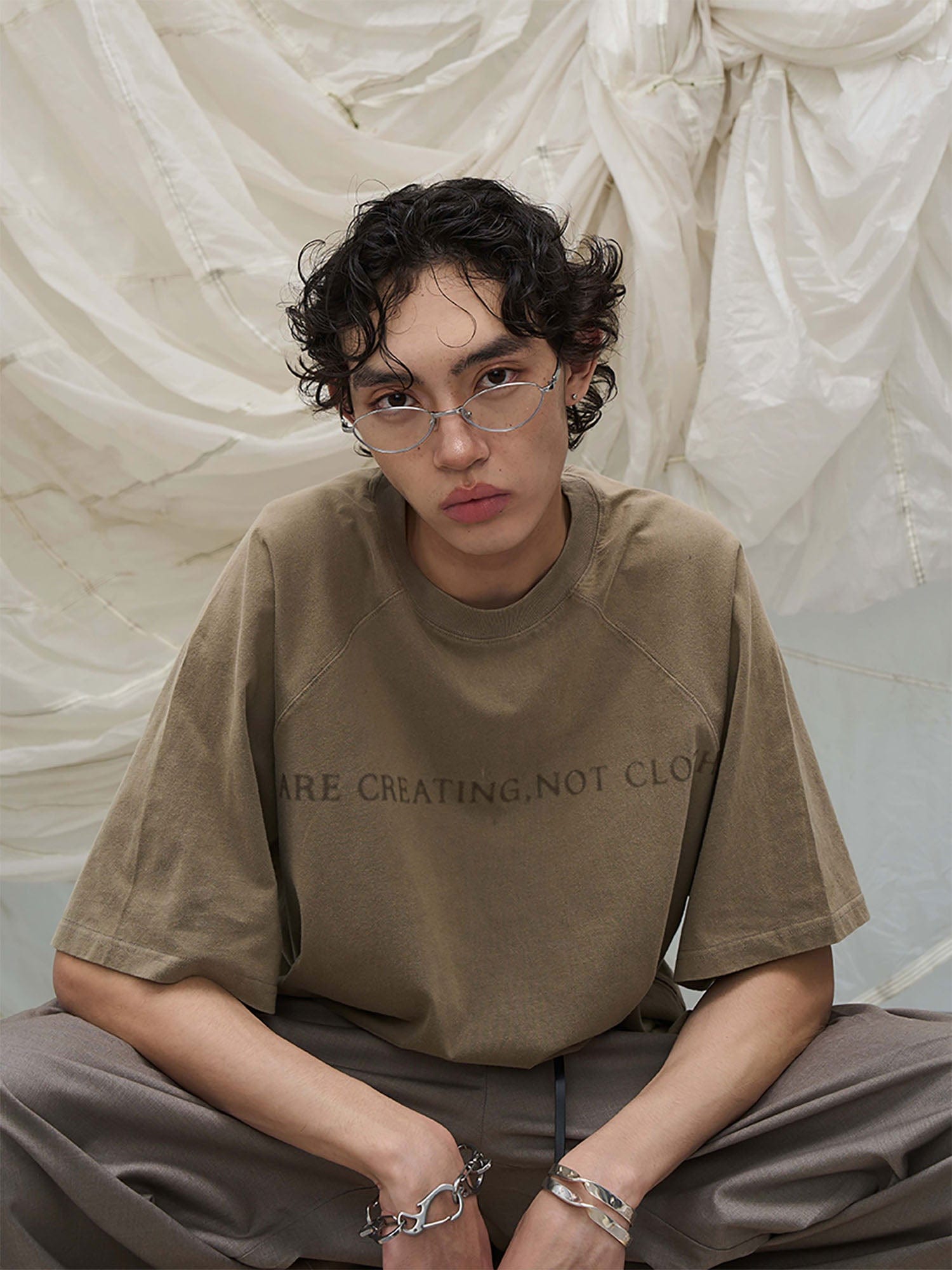 RELABEL Slogan Washed Spliced Raglan T-Shirt