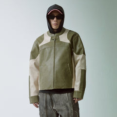 F2CE Modern Deconstructed Faux Leather Biker Jacket