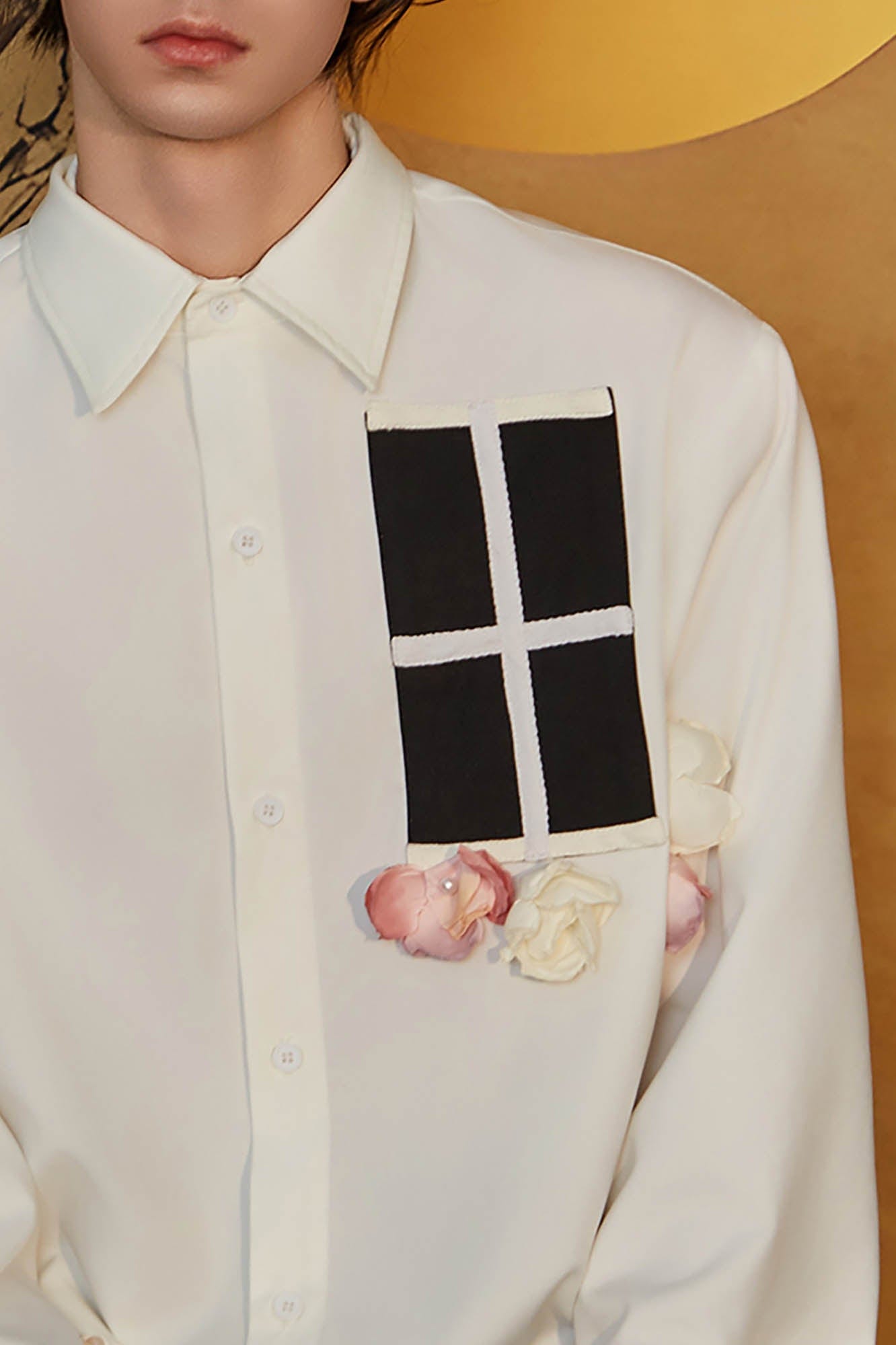 JIECHI Contrast Panel Floral Satin Shirt